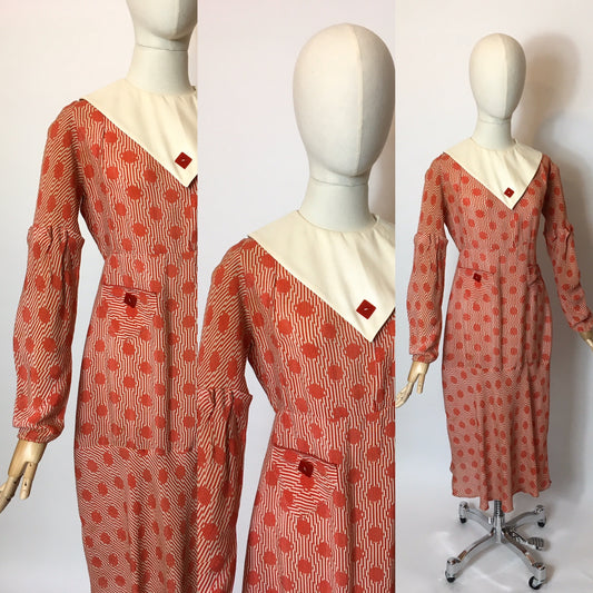 Original 1930’s Stunning Geometric Print Day Dress - Festival of Vintage Fashion Show Exclusive
