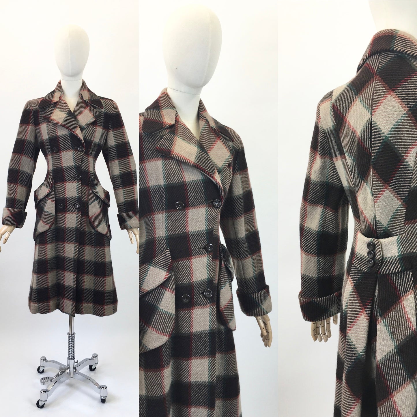 Original 1940's SENSATIONAL CC41 Utility Coat - In A Plaid Colourway of Rust, Warm Brown, Emerald Green and Cinnamon