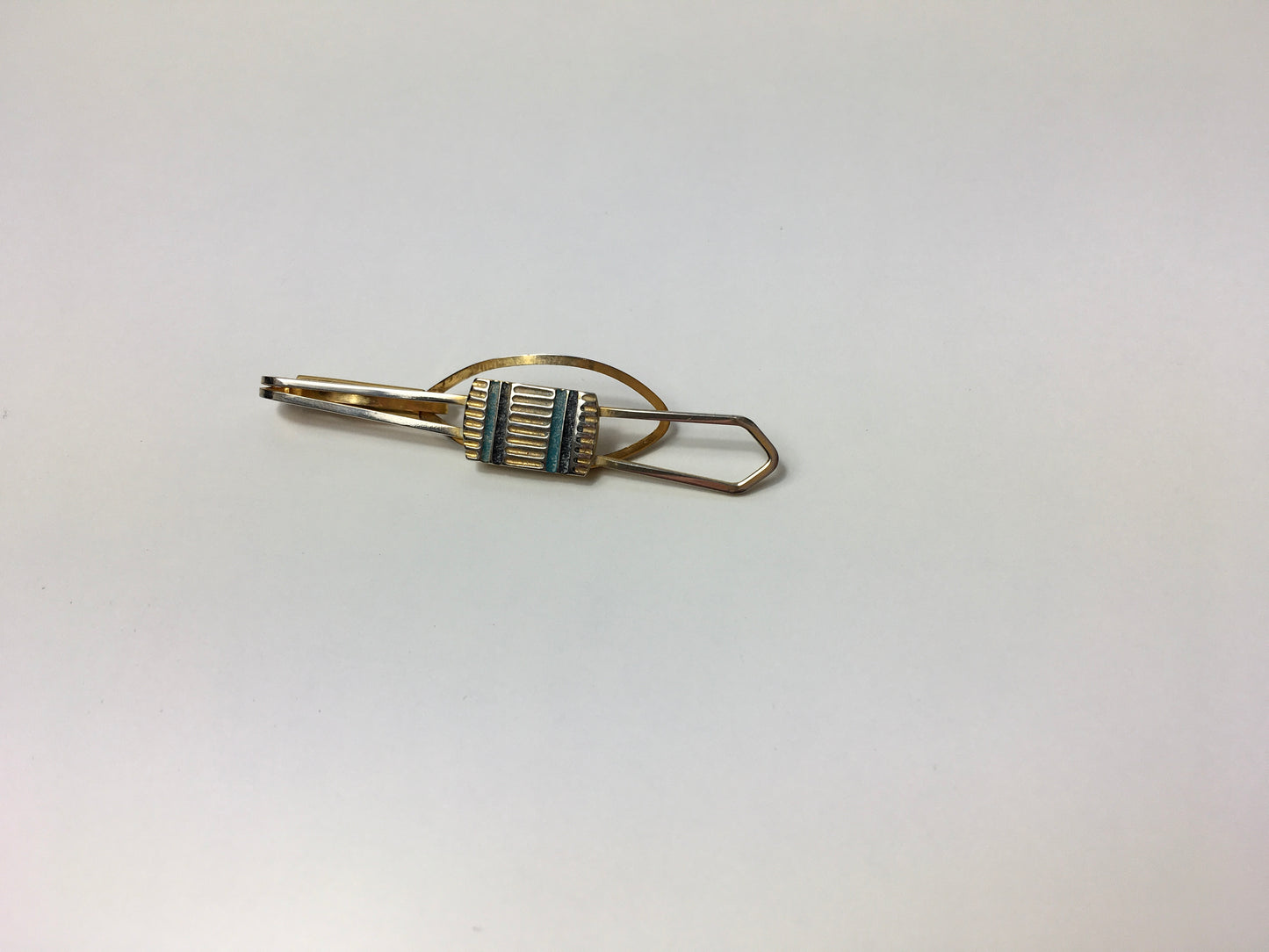 Original Gents Tie Pin - In a Gold Colour with Contrast Stripes in Light and Dark Blue