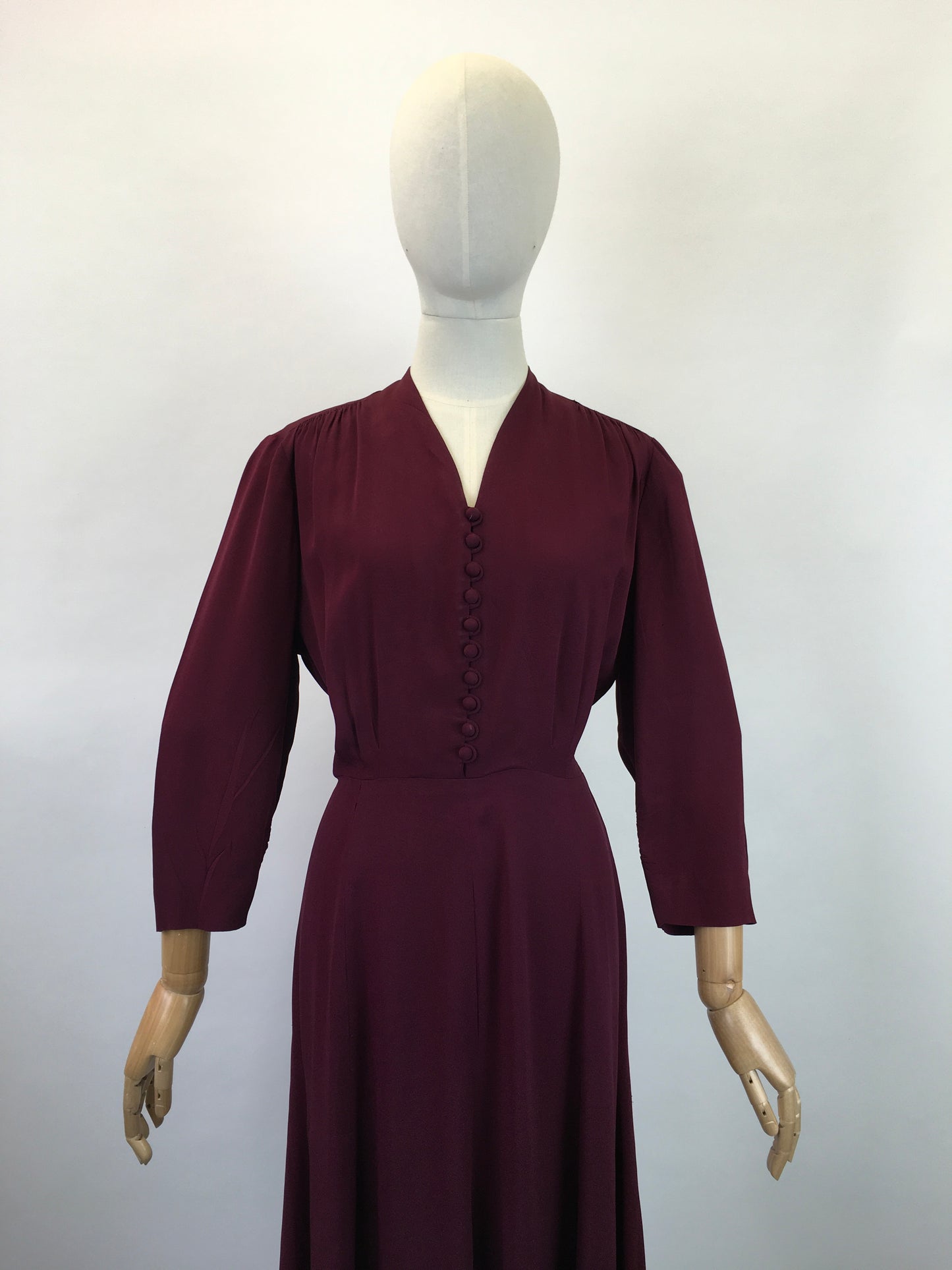 Original 1940's Divine Rayon Dress - In  A Deep Red Wine