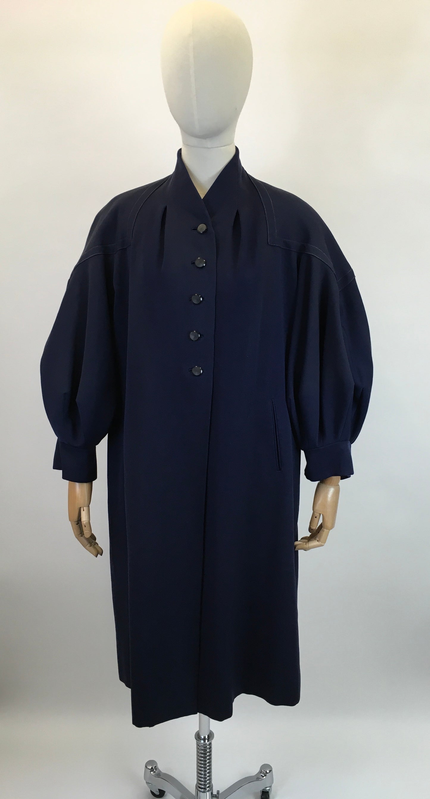 Original Late 1940’s Early 1950’s Stunning Navy Coat - With Phenomenal Bishop Sleeves