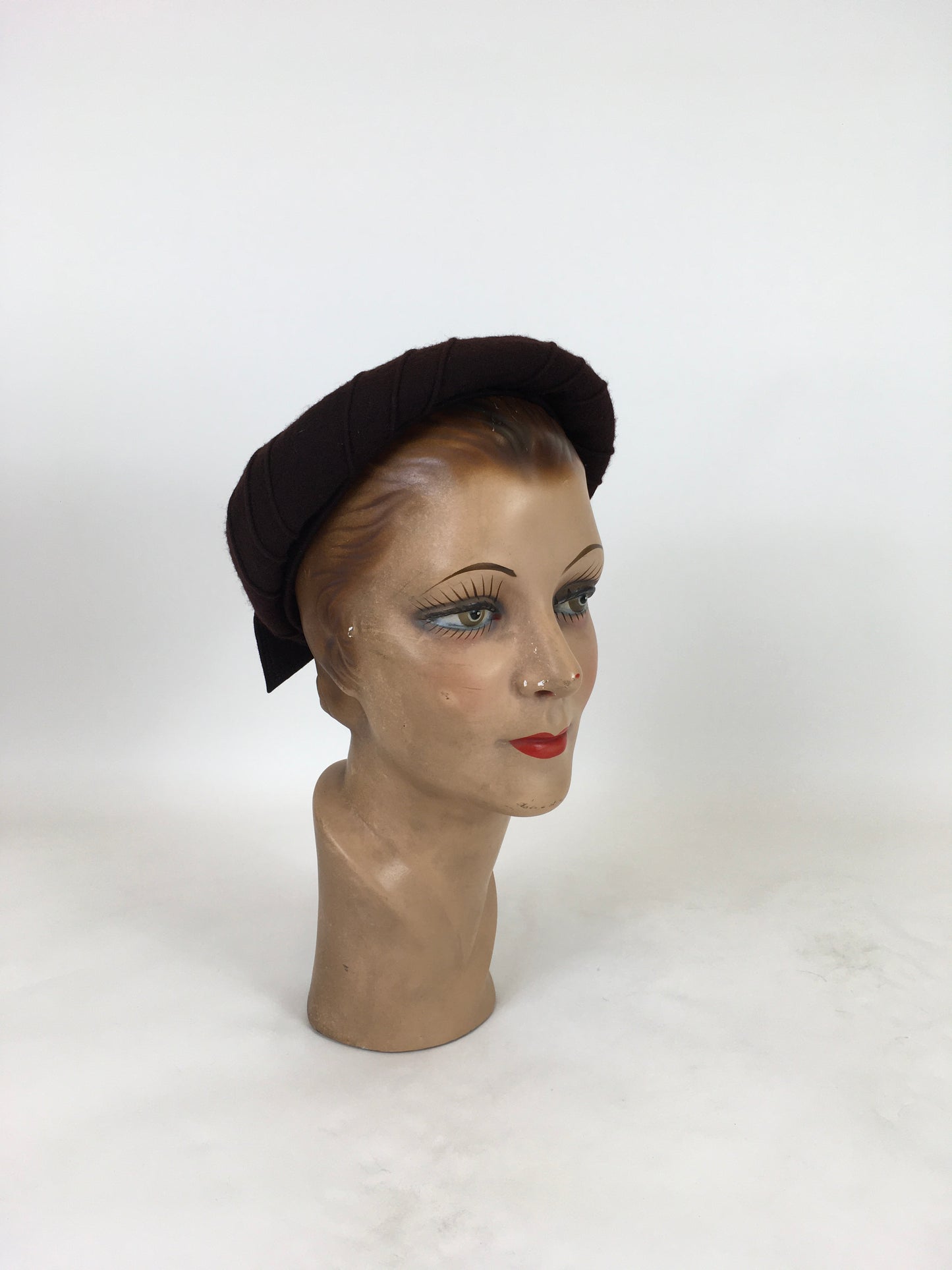 Original 1940's Open Crown Halo Hat - In Chocolate Brown