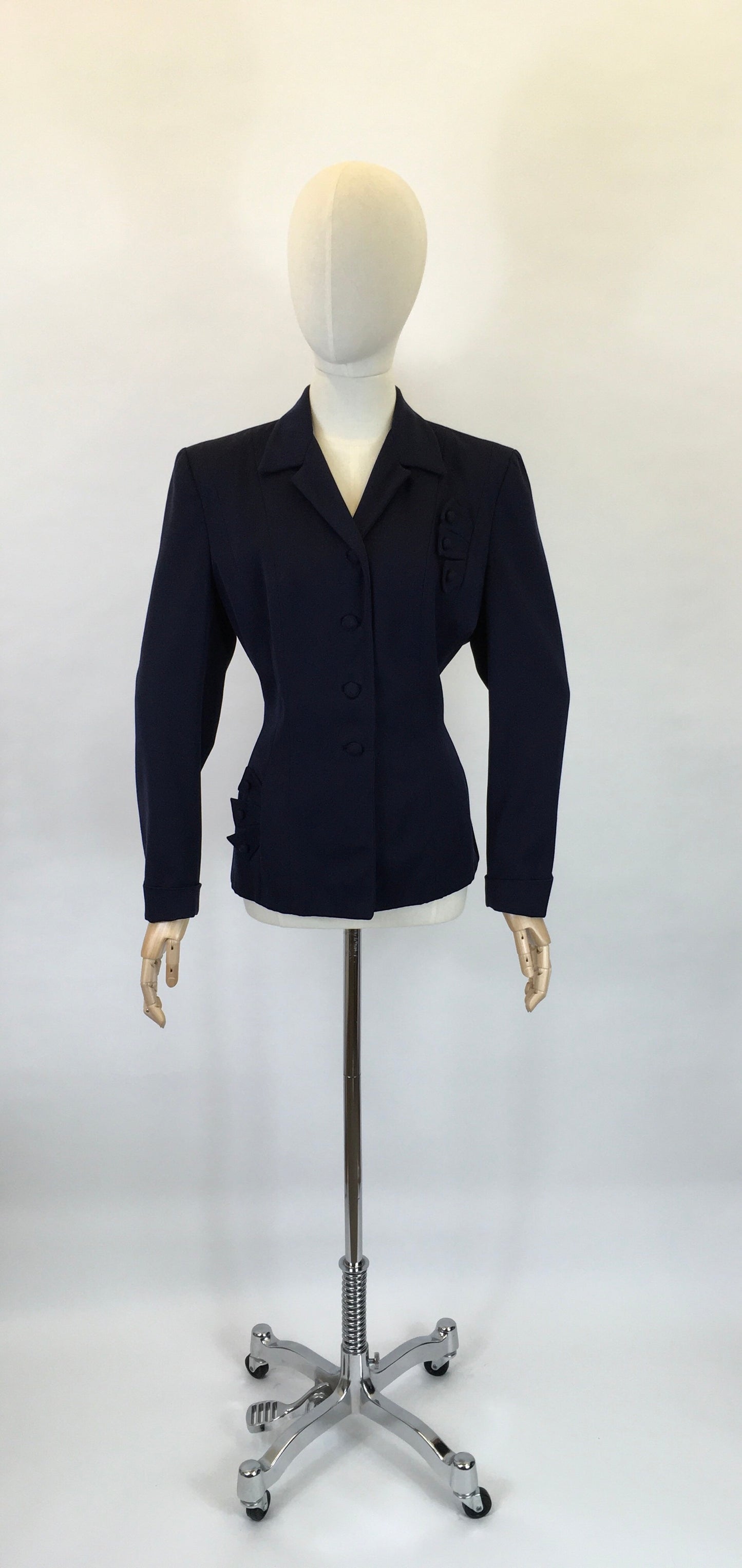 Original 1940’s Navy Gabardine Jacket - With Beautiful Shaped Adornments with Matching Buttons