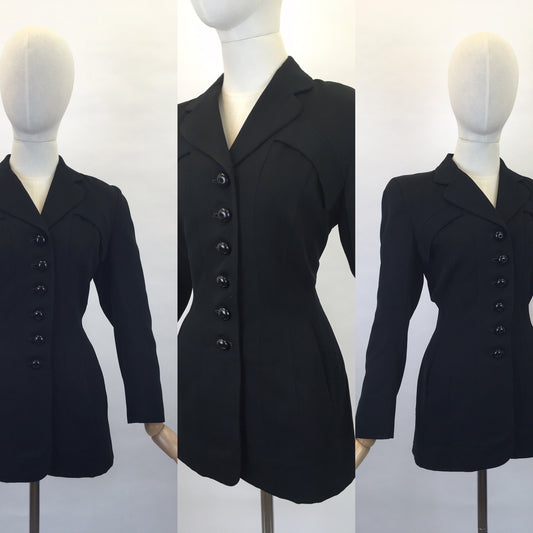 Original 1940s Black Longline Jacket - With a ‘ Vogue Original ‘ Label