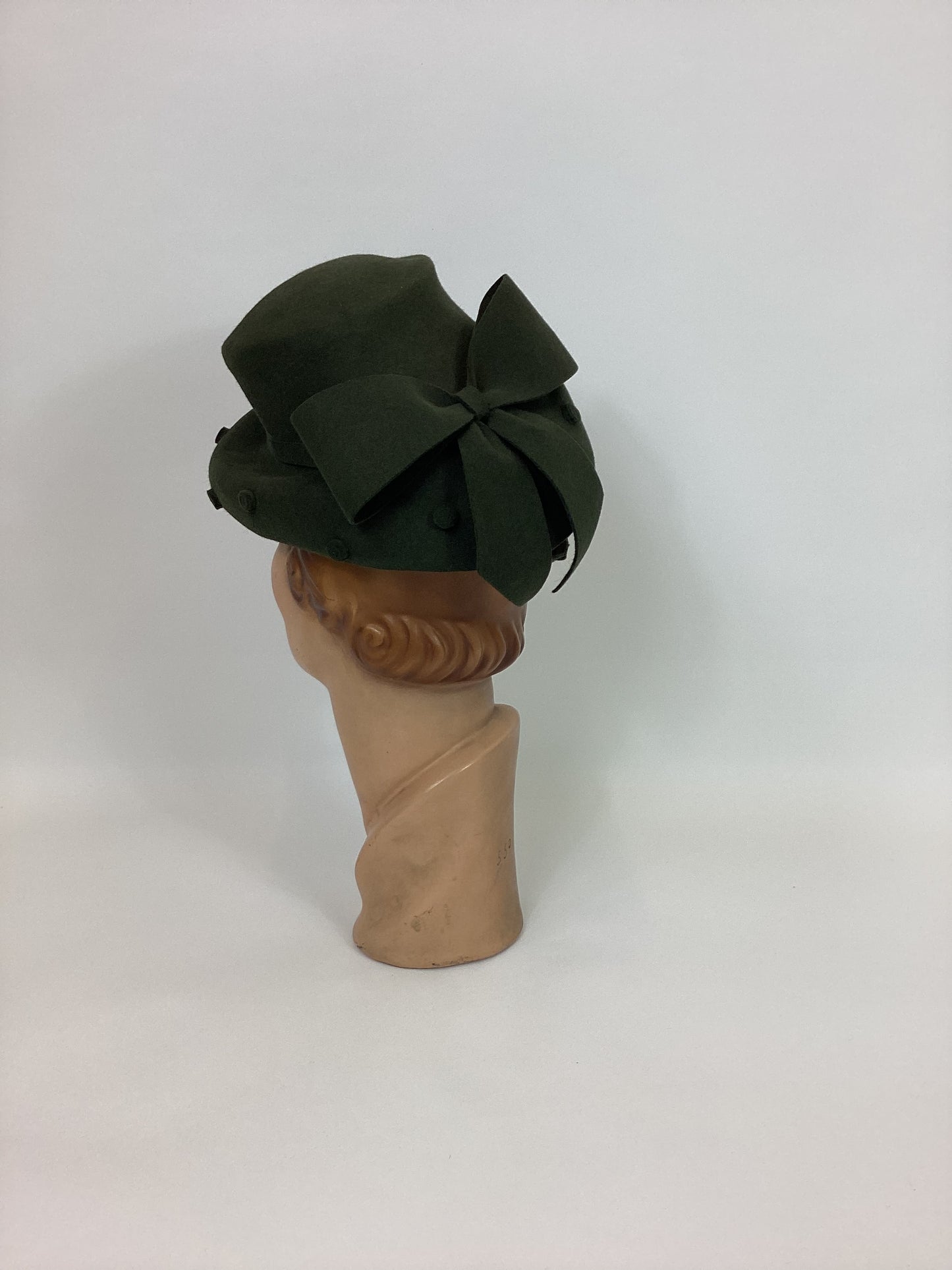 Original 1940’s Sensational Topper Hat - In A Deep Olive Green