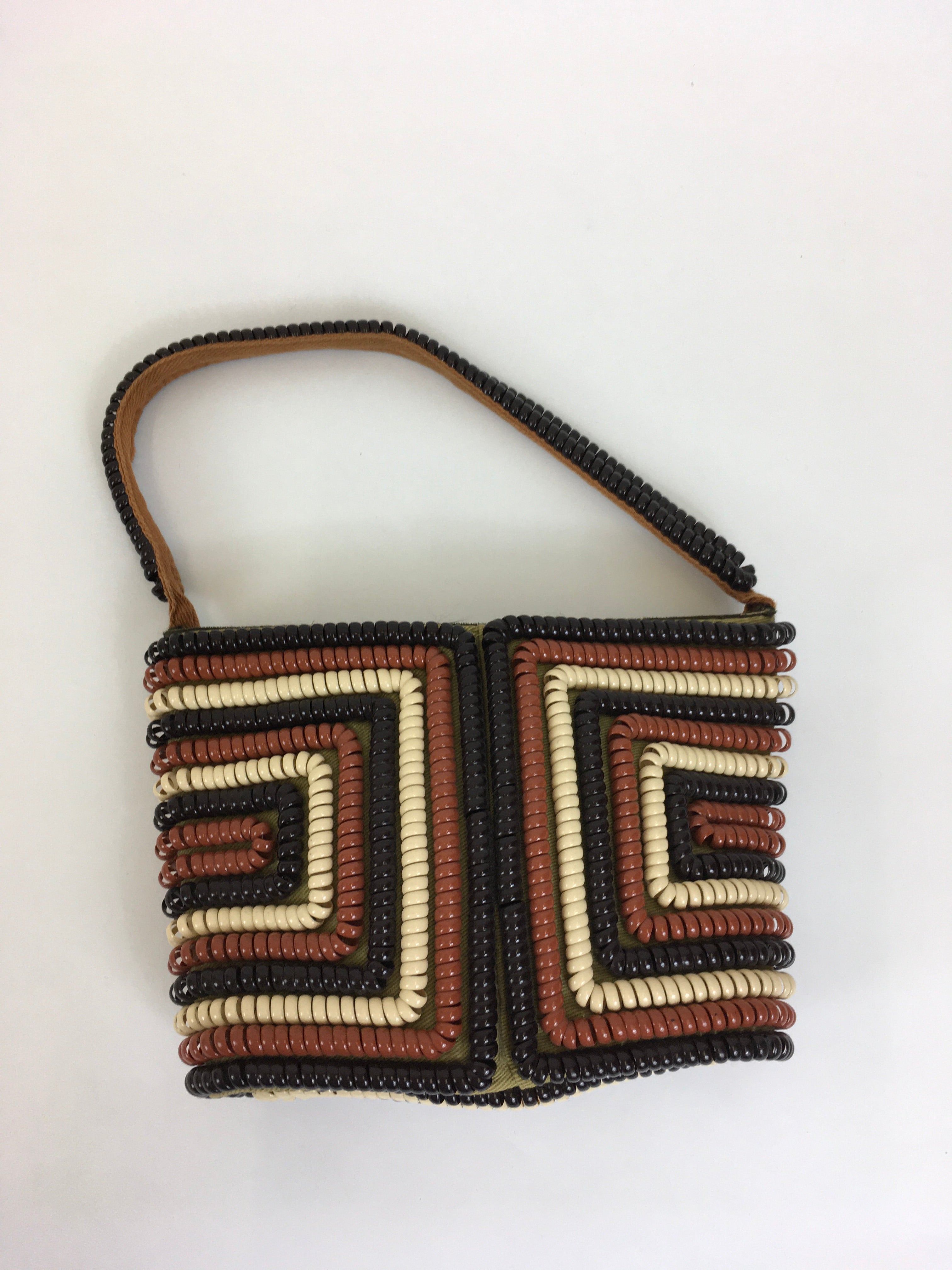 Original 1940 s Telephone Cord Handbag Tricolor In Brown Taupe Dark Brown