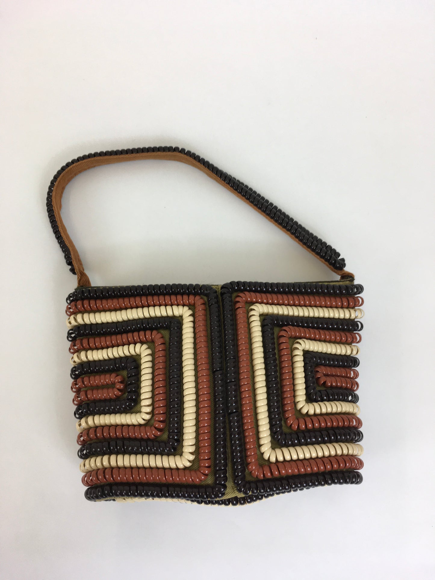 Original 1940's Telephone Cord Handbag - Tricolor In Brown, Taupe & Dark Brown
