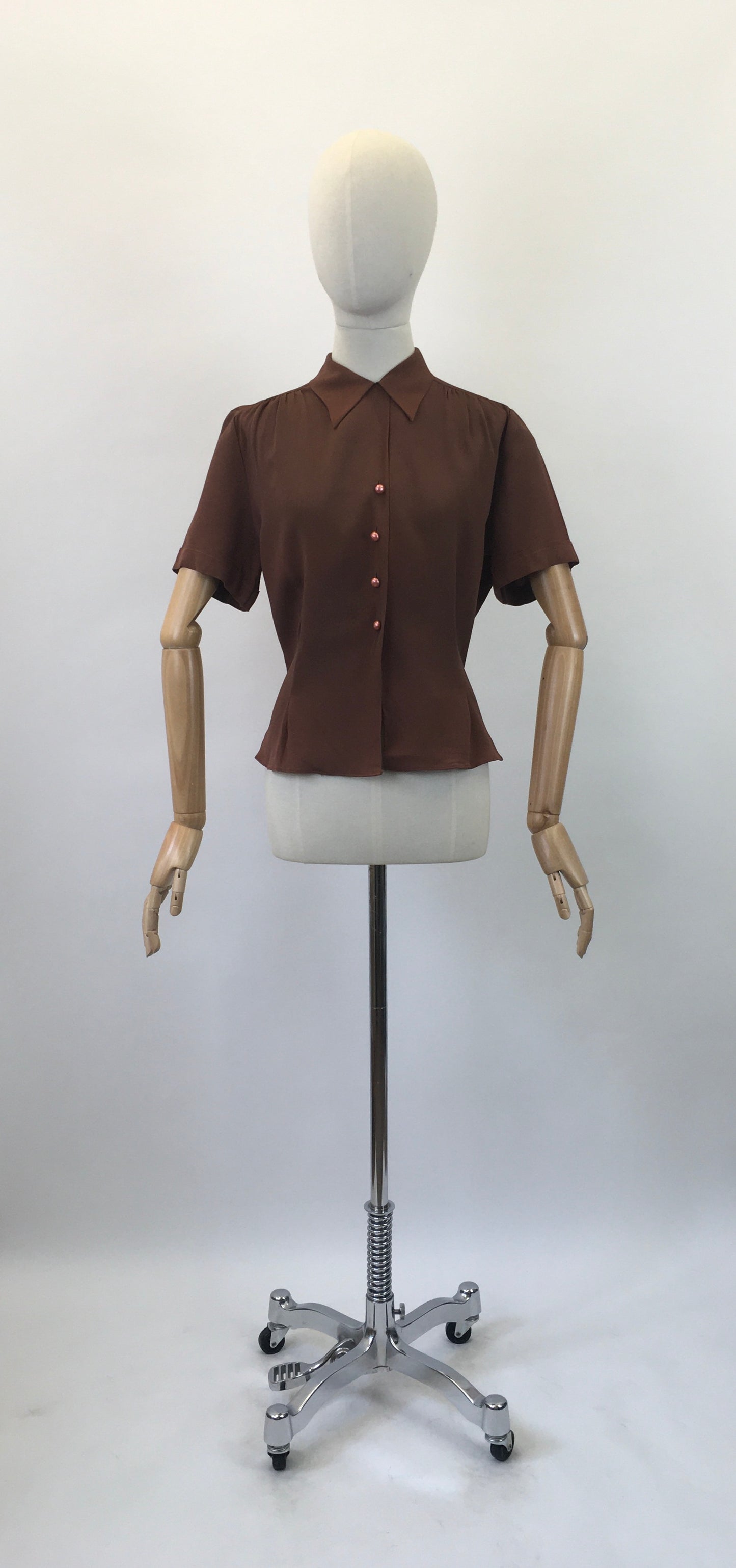 Original 1940's Darling Fine Crepe Blouse - In A Warm Chocolate Brown