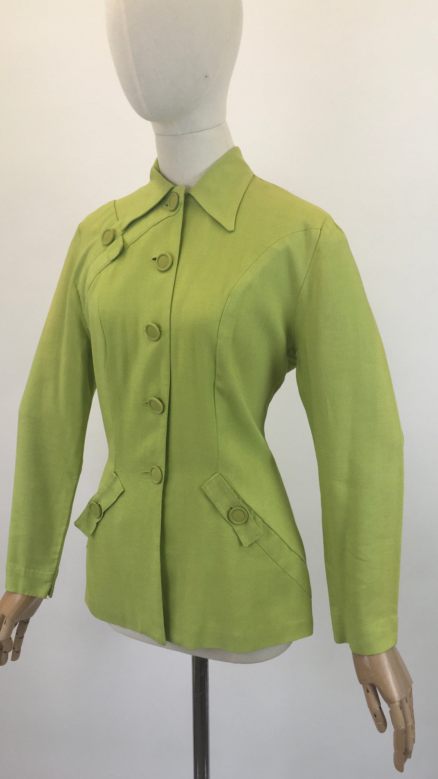 Original 1940's Fabulous Linen Jacket - In A Bright Chartreuse With Lovely Details