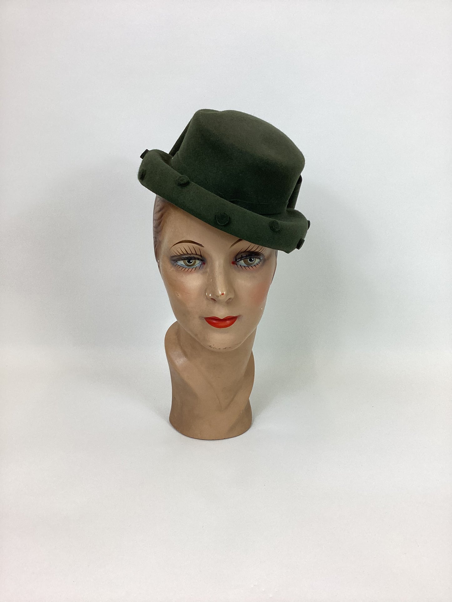 Original 1940’s Sensational Topper Hat - In A Deep Olive Green