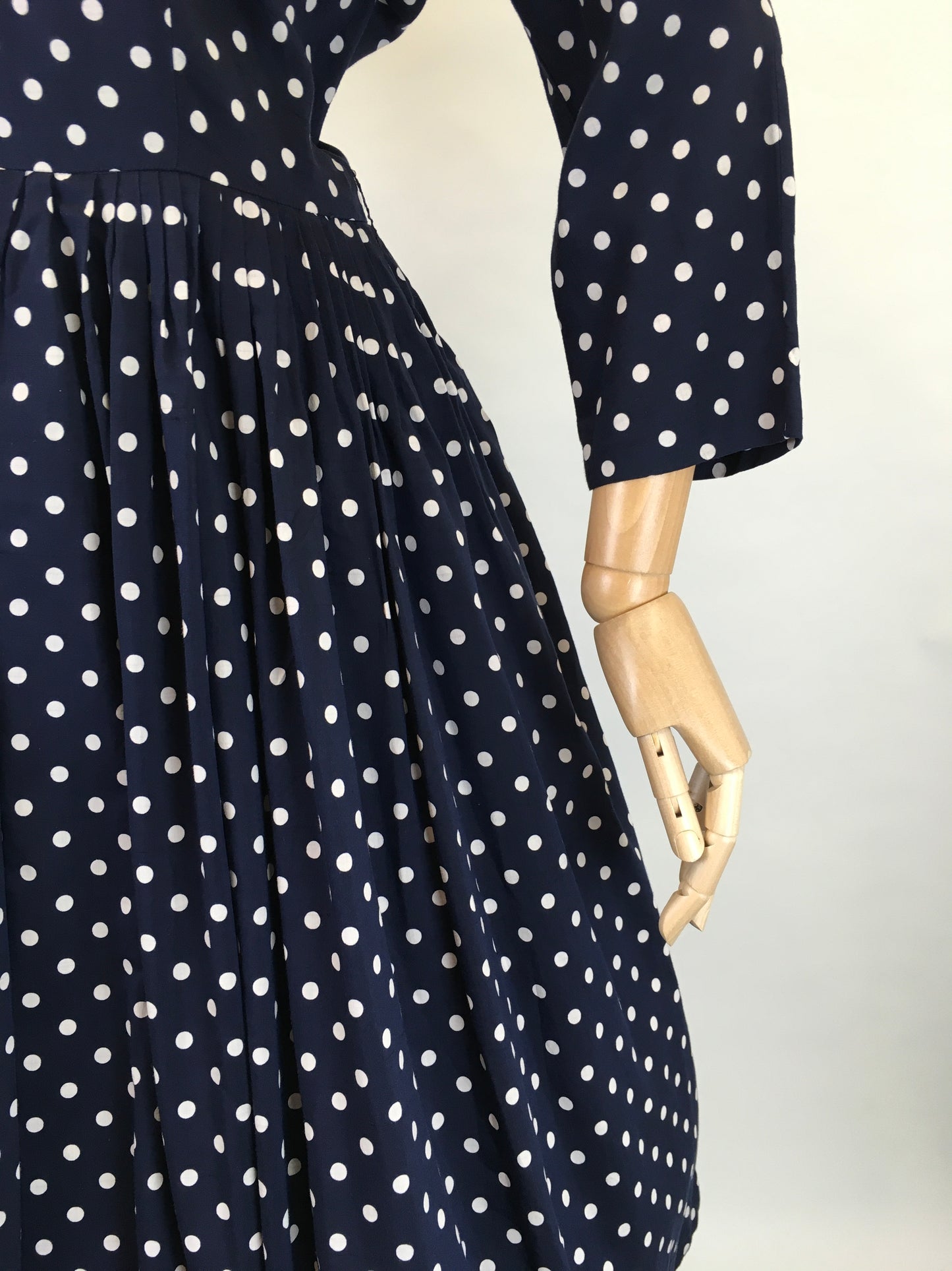 Original 1950s Lightweight Cotton Day Dress - In a Fabulous Deep Navy Polka Dot
