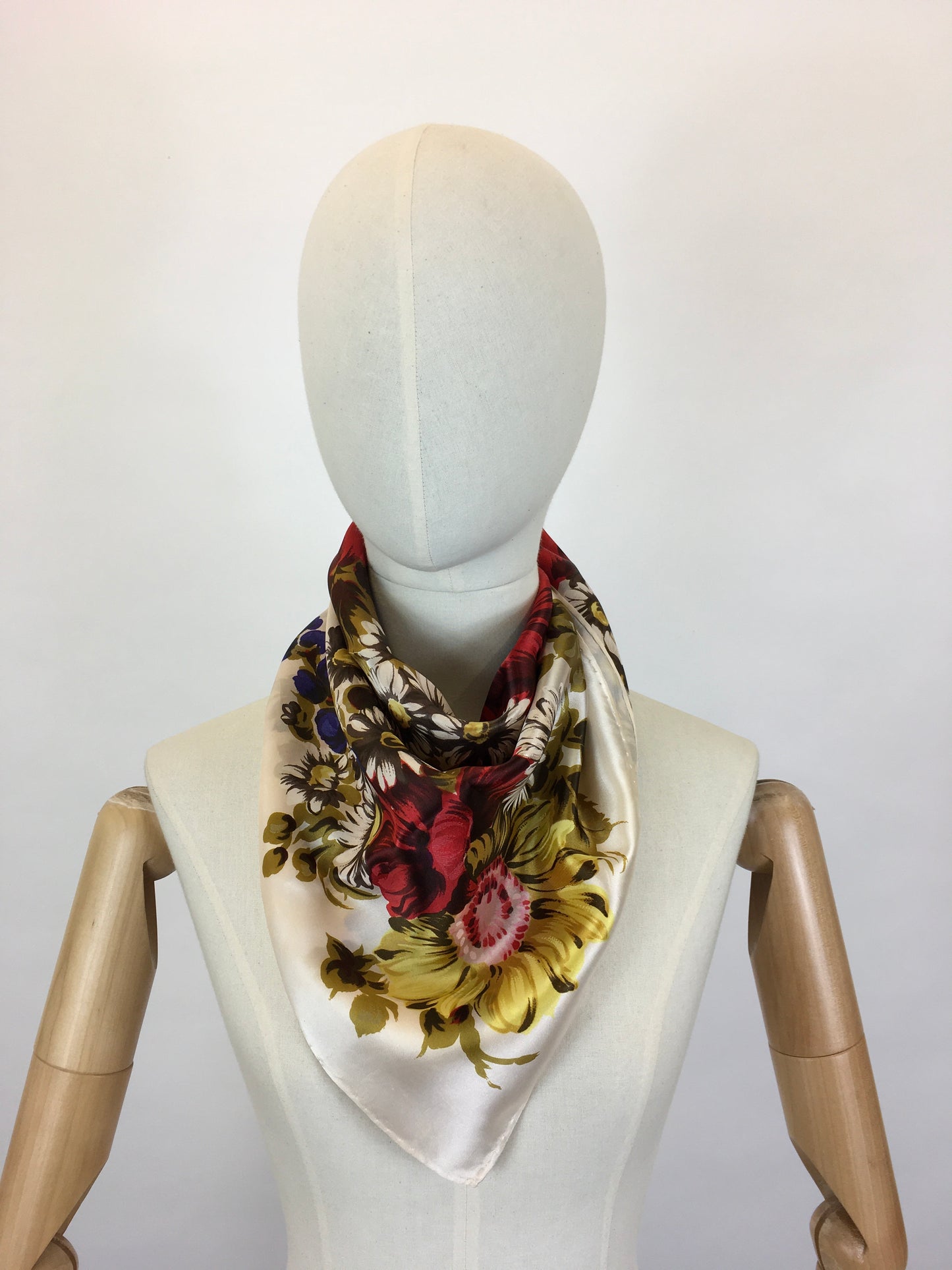 Original 1950’s Silk Floral Scarf - In A Summertime Bright Colour Palette