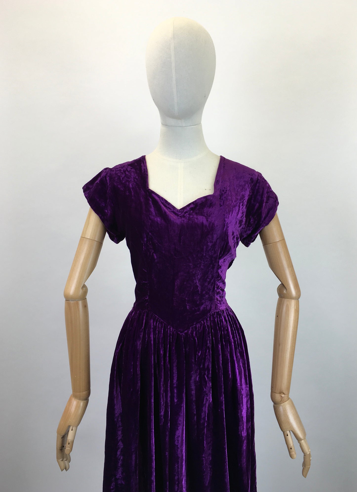 Original Late 1930's Early 1940's Silk Velvet Gown - In A Striking Cadbury Purple
