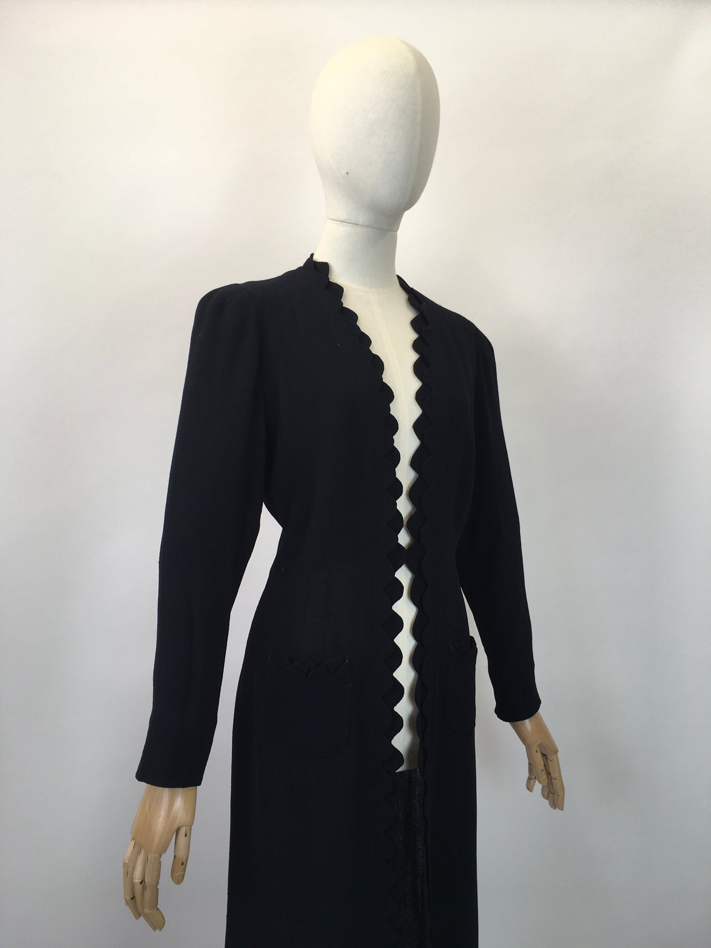 Original 1930's Exquisite Double Scalloped Edge to Edge Overcoat - In A Classic Navy Crepe