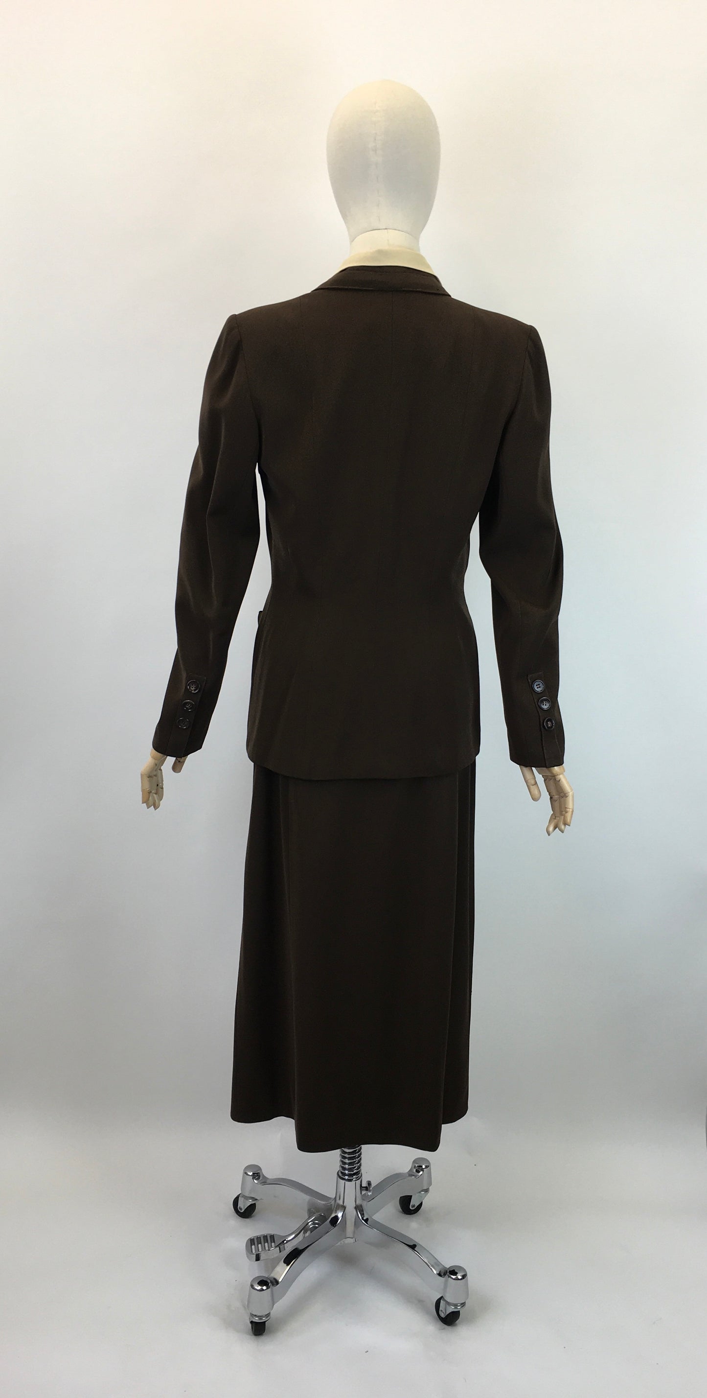 Original 1940's Sensational Chocolate Brown 2pc Suit - With Exquisite Detailing