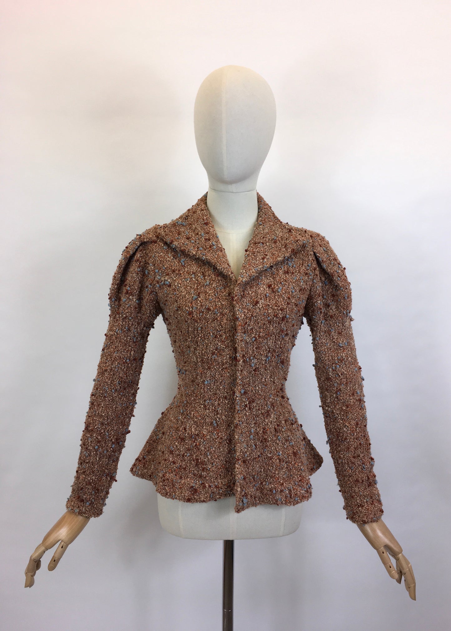 Original Late 1930’s Early 1940’s Knitted Cardigan / Jacket - In Pumpkin Spice, Soft Peach, Cinnamon and Powder Blue