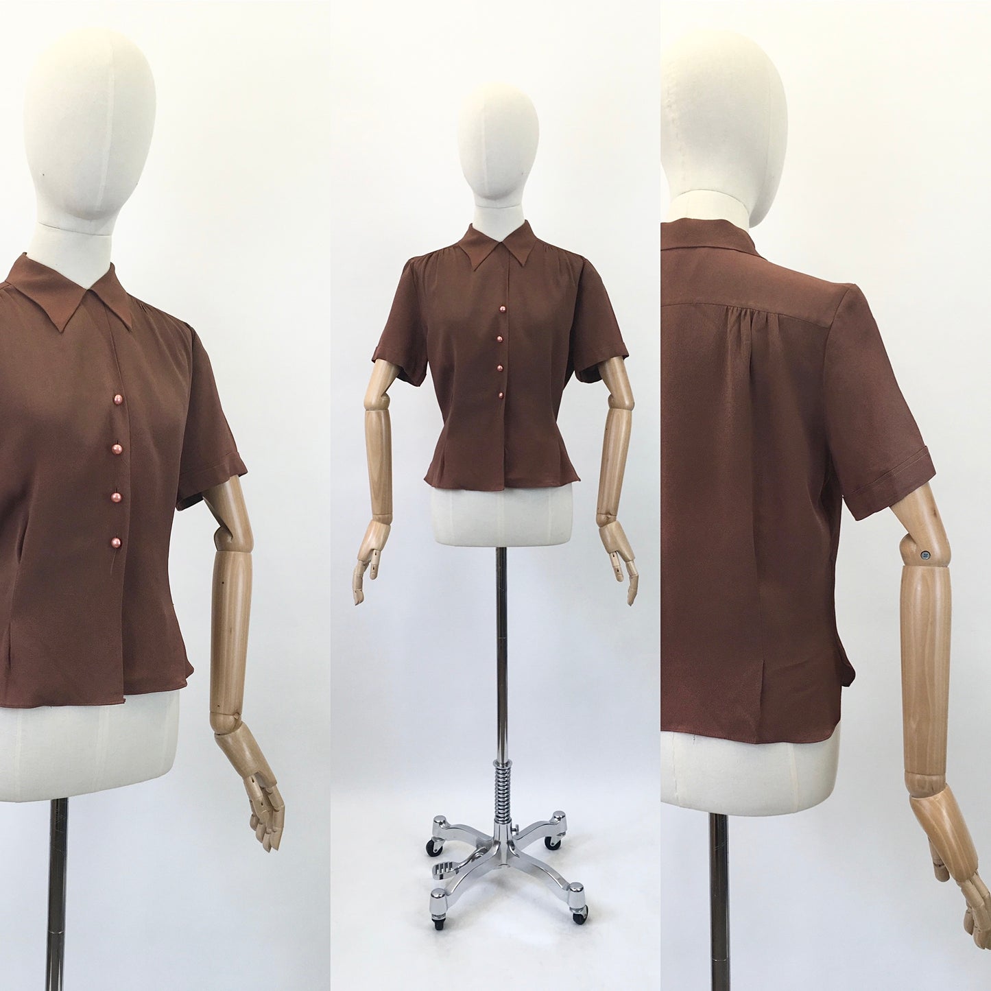 Original 1940's Darling Fine Crepe Blouse - In A Warm Chocolate Brown