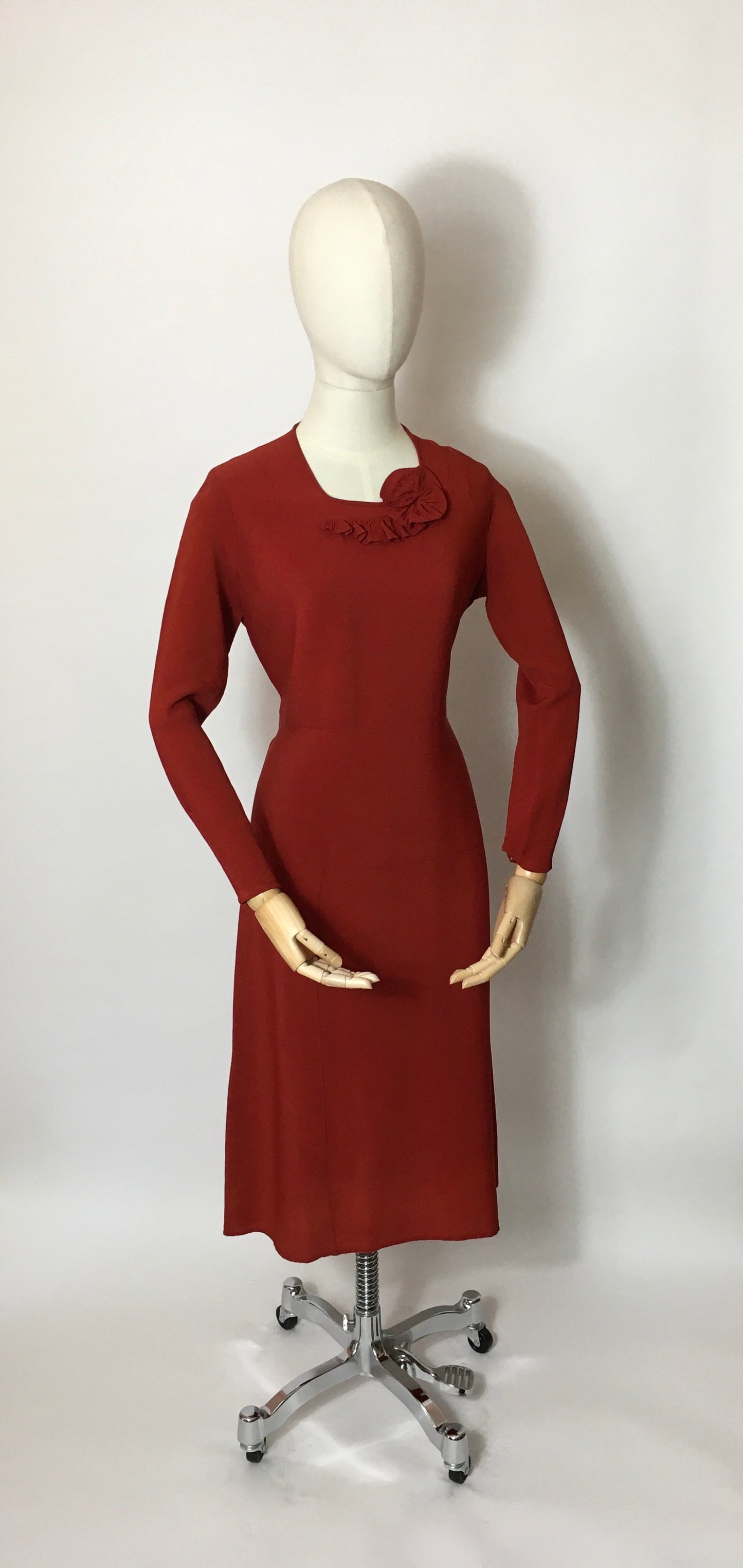 Original 1930’s Day Dress In A Beautiful Rust Crepe - Festival of Vintage Fashion Show Exclusive