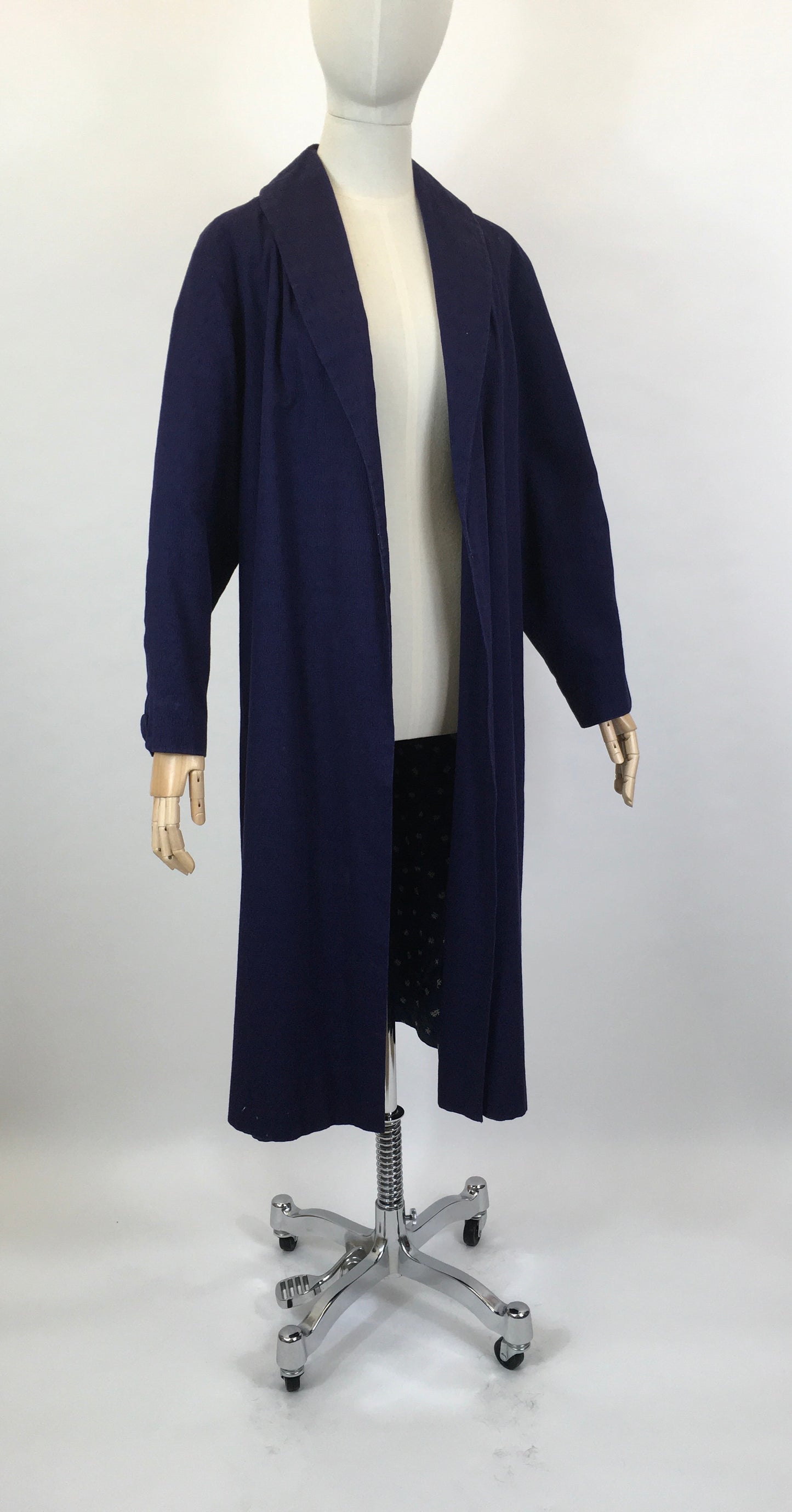 RESERVED Do NOT BUY  - Original 1950’s Edge to Edge Duster Coat - In a Midnight Blue Textured Cloth With Contrast Lining