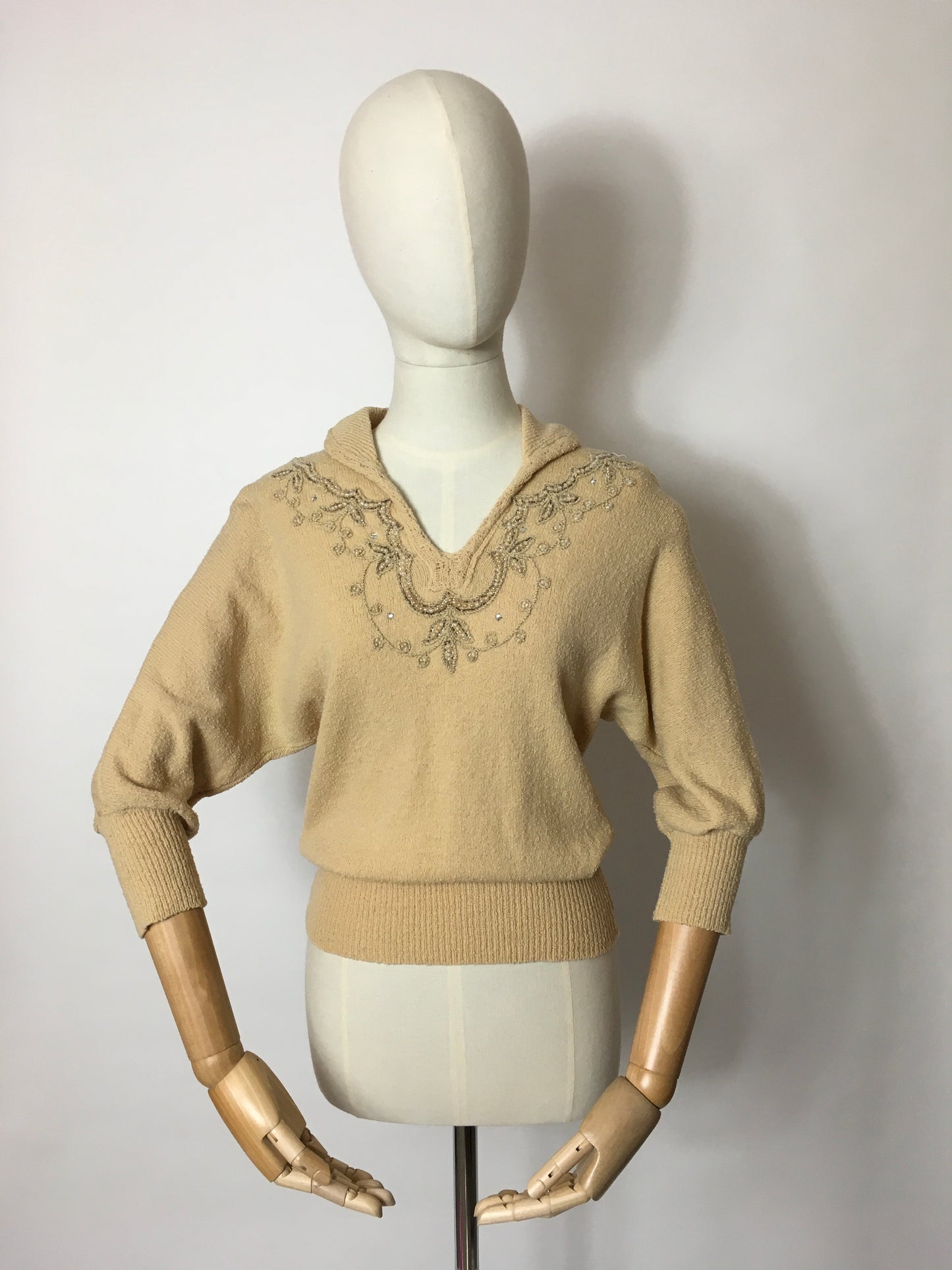 Original 1940’s Knitted Jumper - Adorned with Beautiful Beadwork & Has Dolman Sleeves