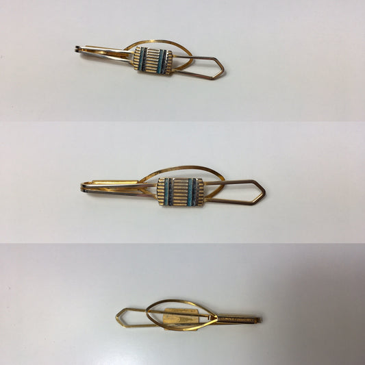 Original Gents Tie Pin - In a Gold Colour with Contrast Stripes in Light and Dark Blue