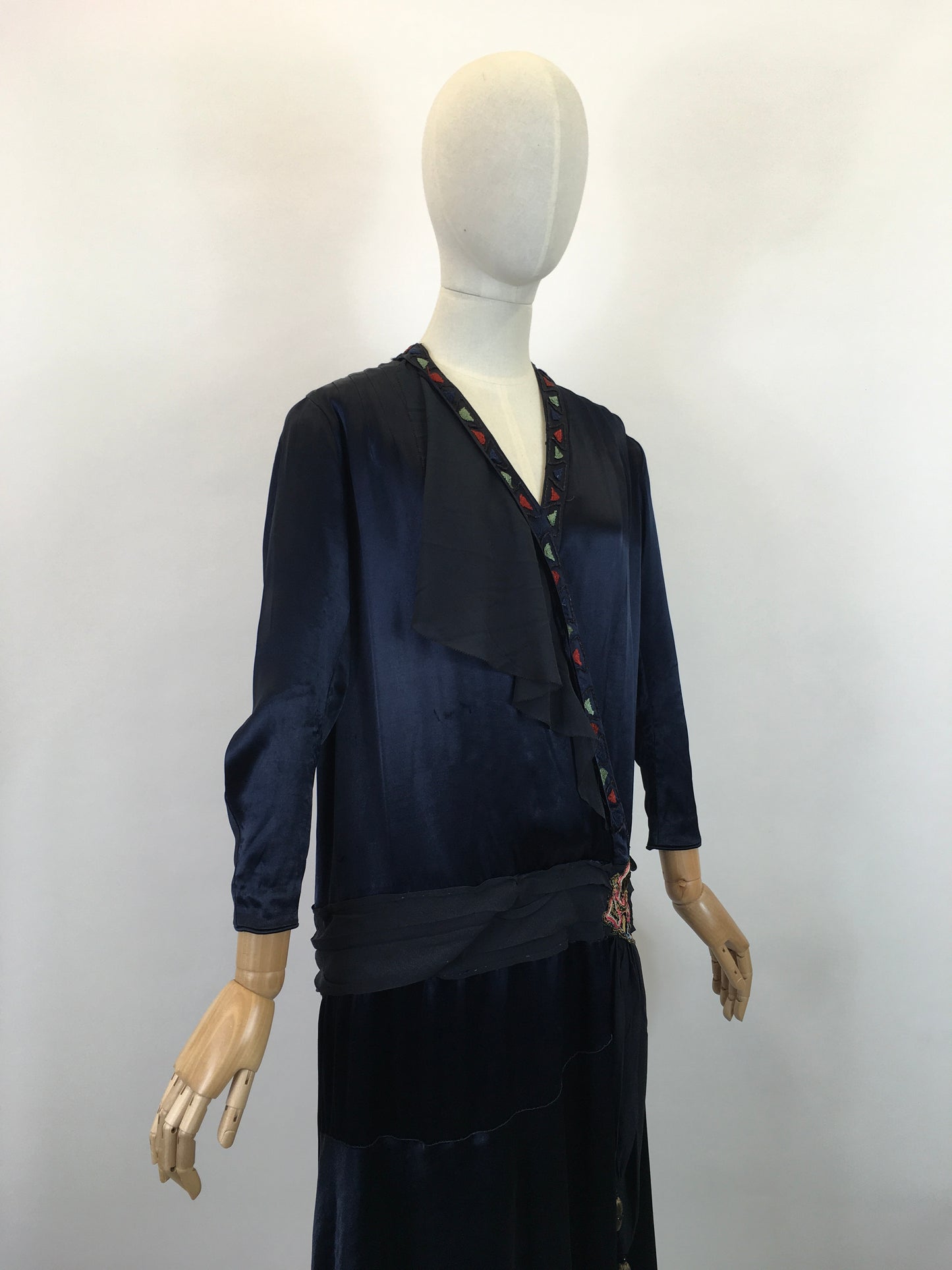 Original 1920's Sensational Navy Dress - With Exquisite Lame Embroidered Details