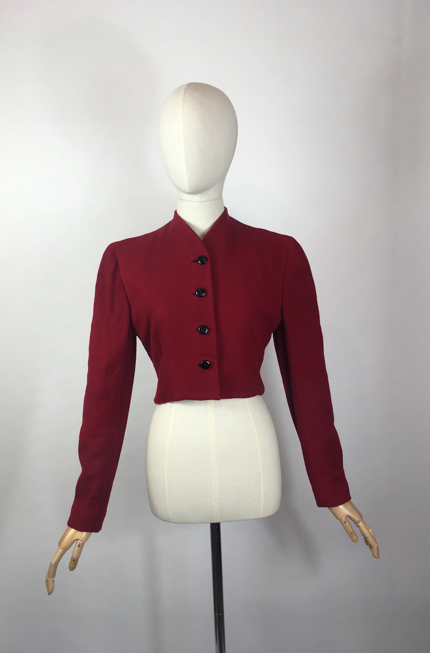 Original 1940’s American Cropped Jacket - In A Lovely Deep Wine Red Wool