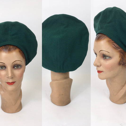 Original 1940’s Halo Beret - In A Stunning Forest Green Wool