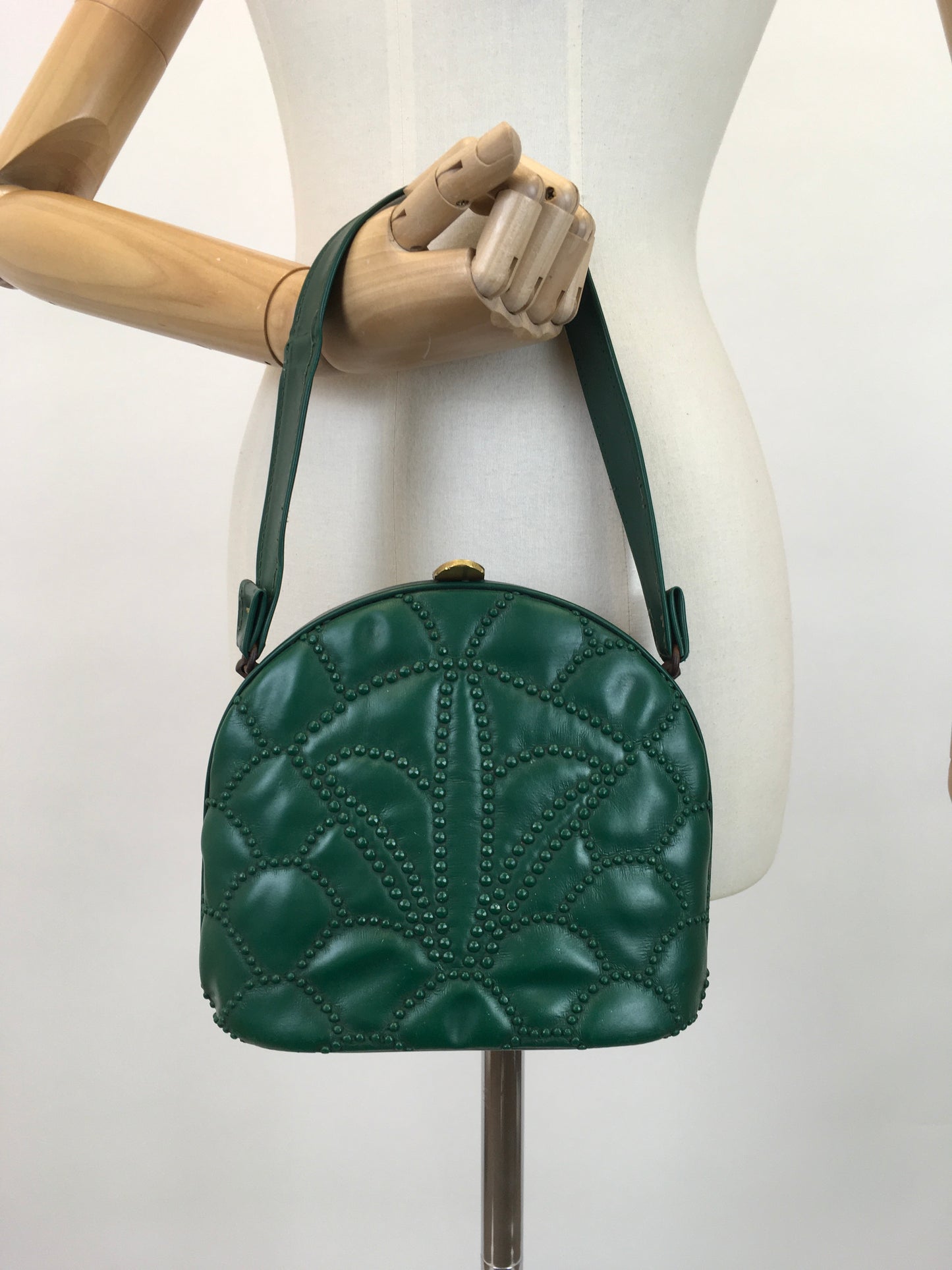 Original Stunning 1940's Emerald Green Handbag - With Studded Embellishments