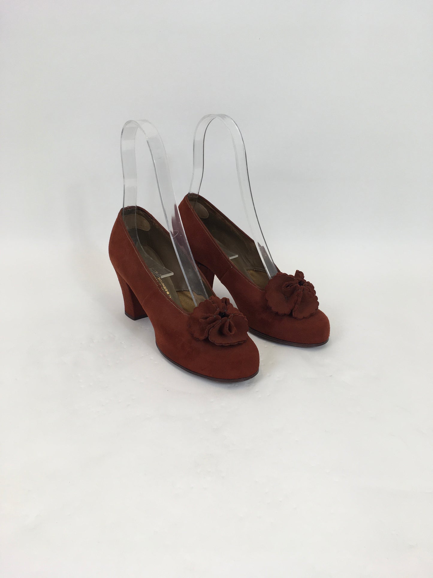 Original 1940's Sensational Suede Shoes In Warm Rust - With Petal Front