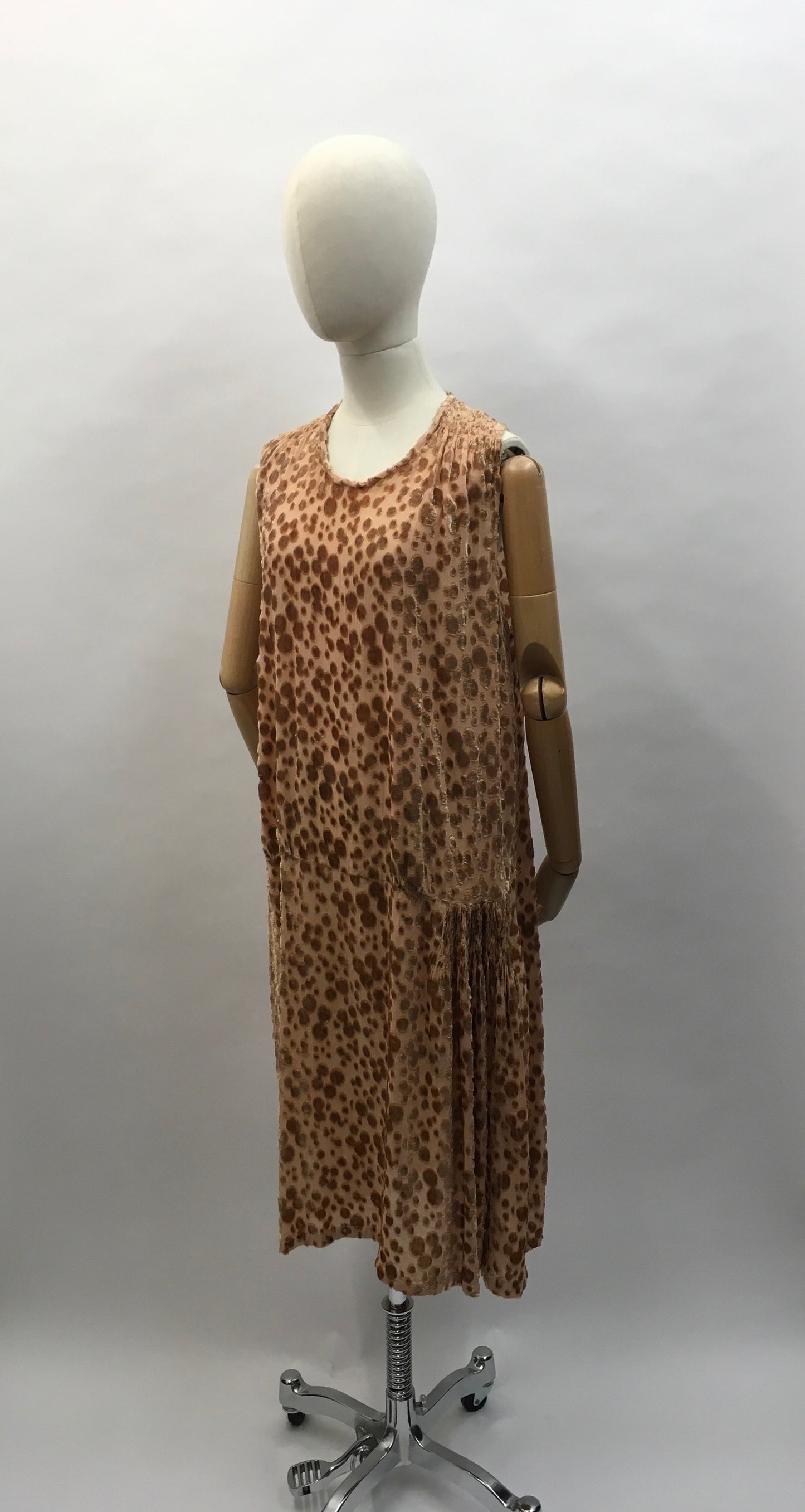 Original 1920’s Devore Dress - In a soft beige tone featuring ruched detailing