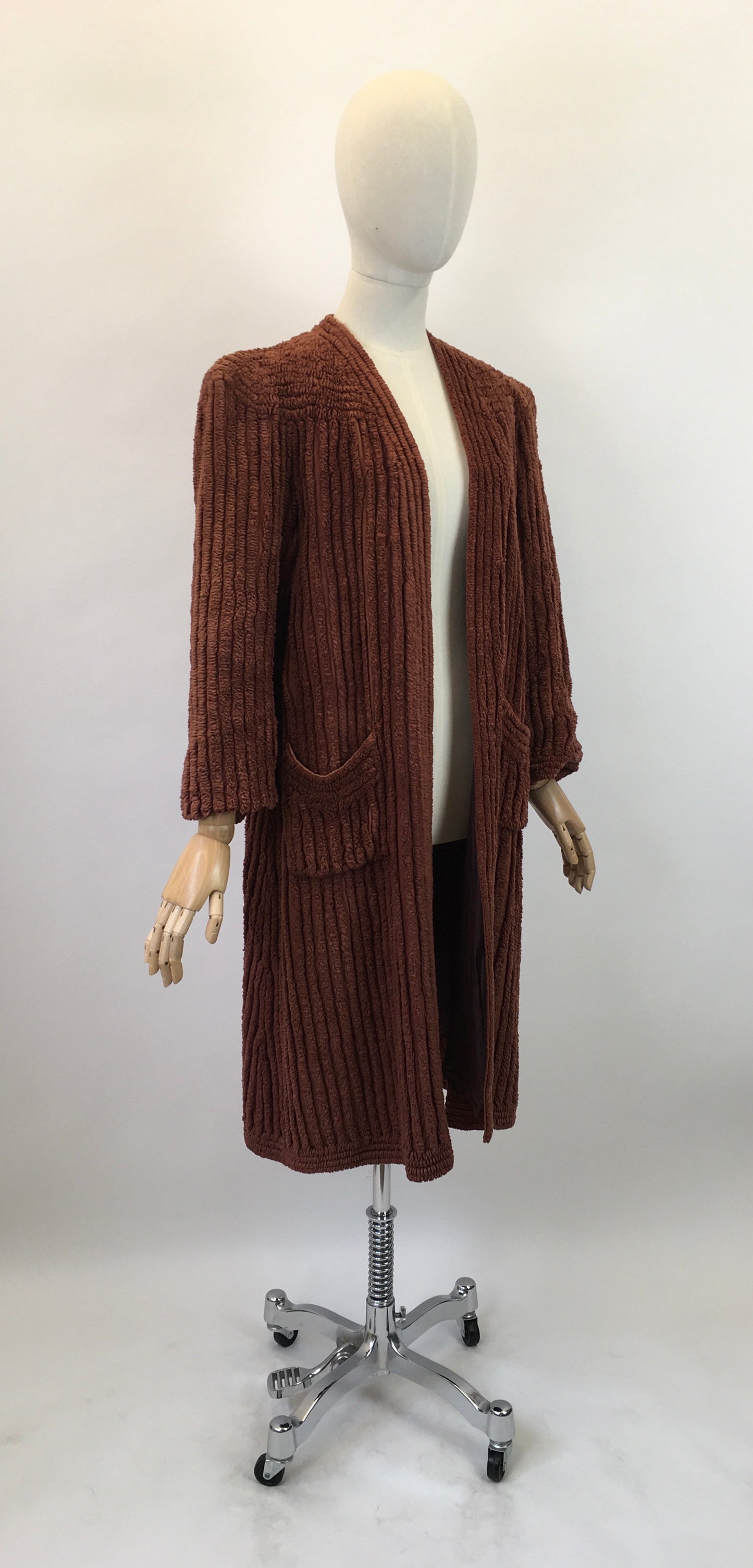 Original 1940's Sensational Rare Chenille Coat - In A Warming Chocolate Brown