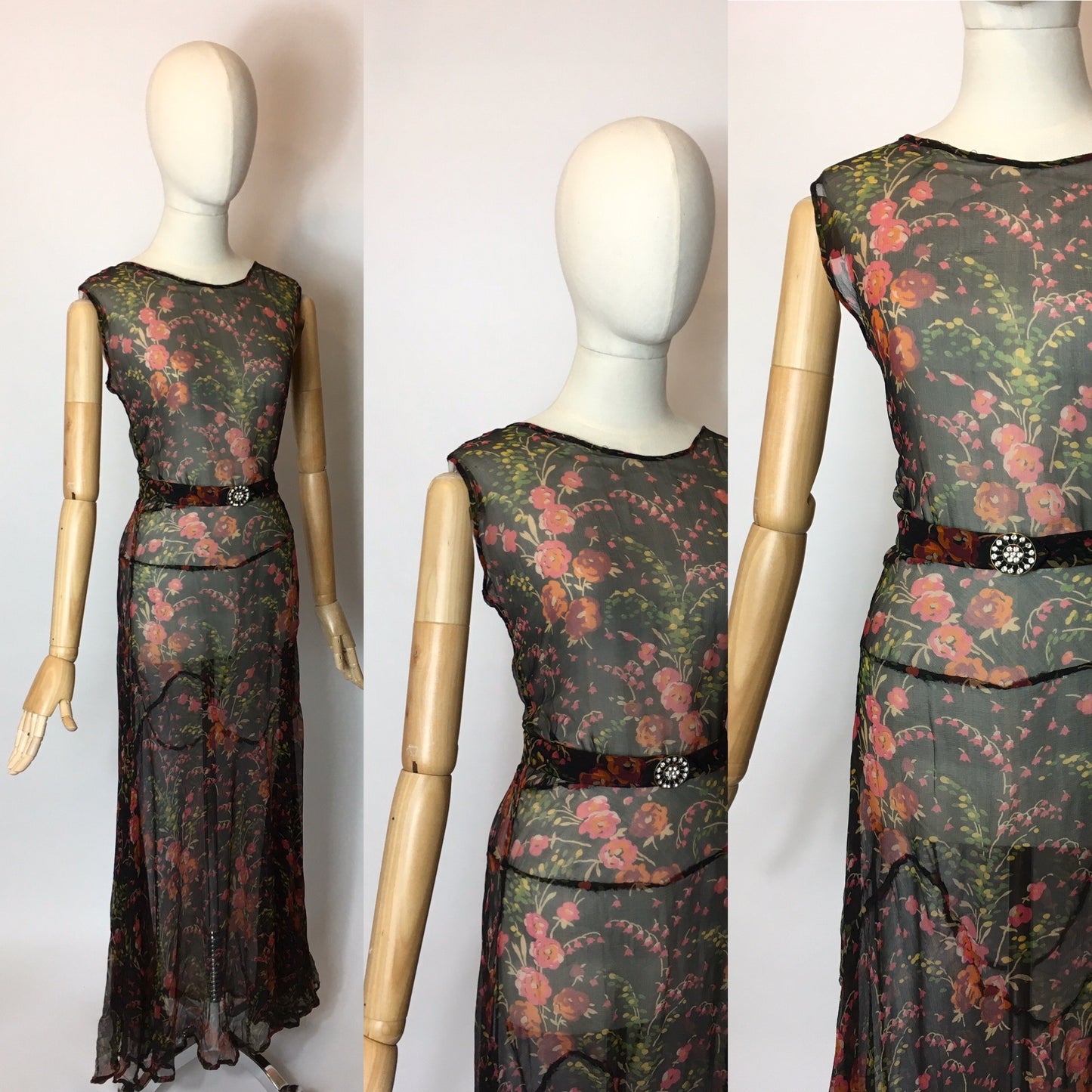 Original 1930’s Floral Chiffon Bias Cut Evening Gown - Festival of Vintage Fashion Show Exclusive