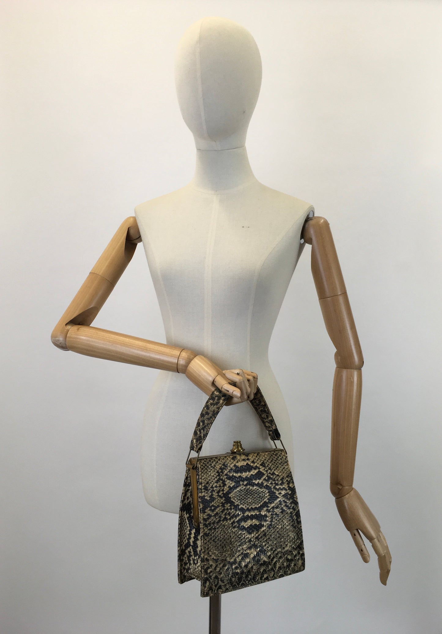 Original 1940's Sensational Snakes Skin Handbag - With Gold Details