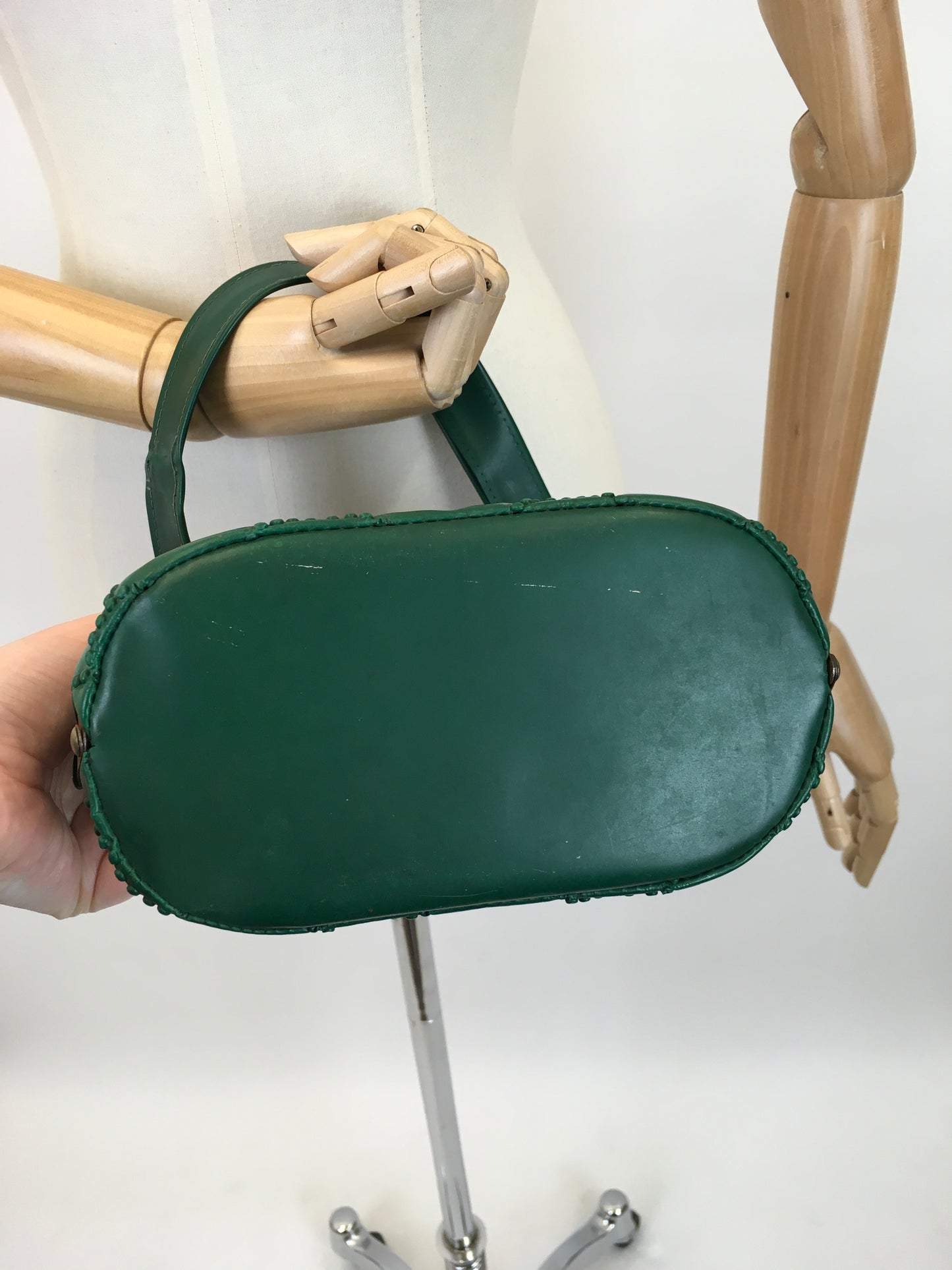 Original Stunning 1940's Emerald Green Handbag - With Studded Embellishments