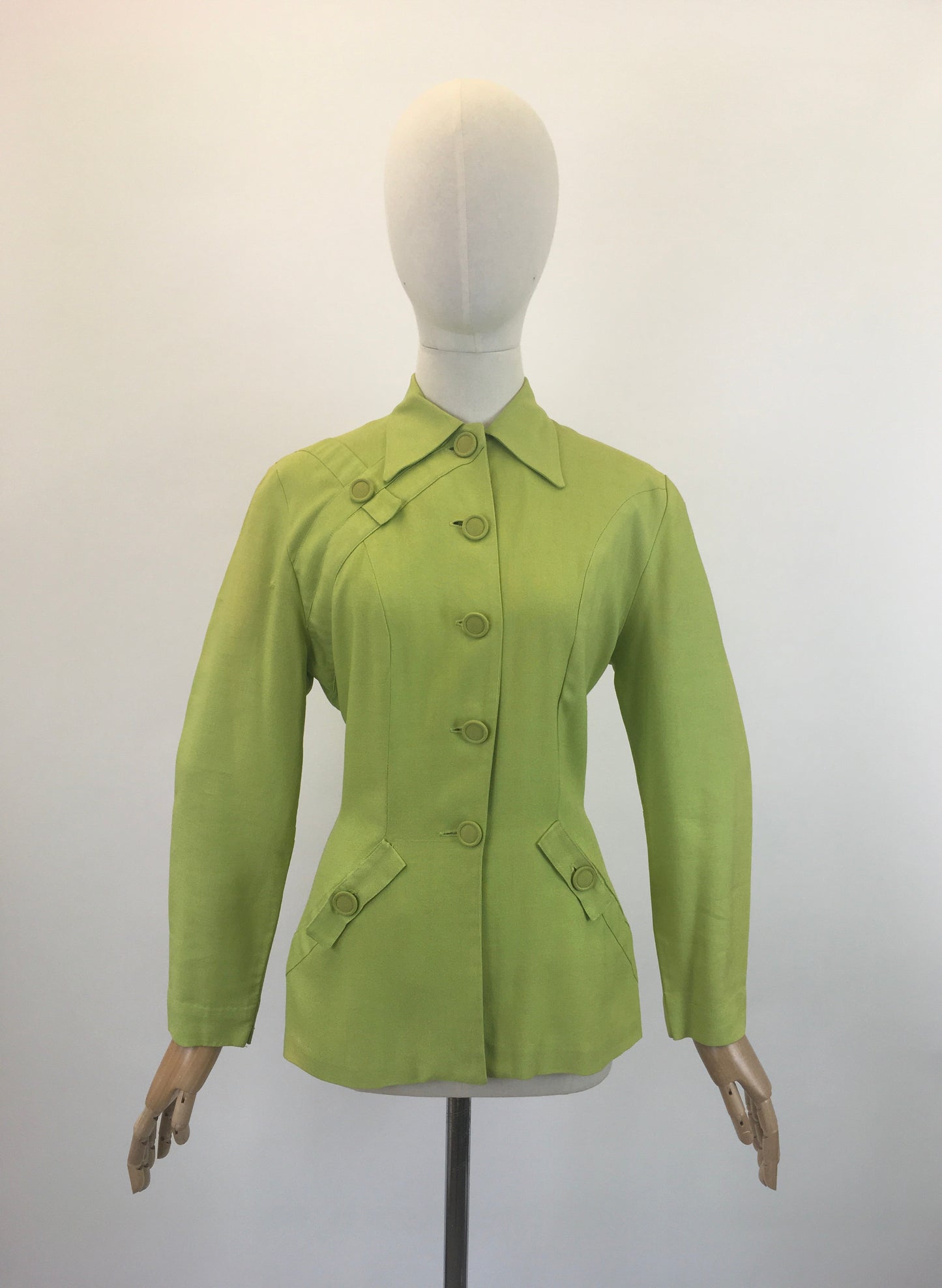 Original 1940's Fabulous Linen Jacket - In A Bright Chartreuse With Lovely Details