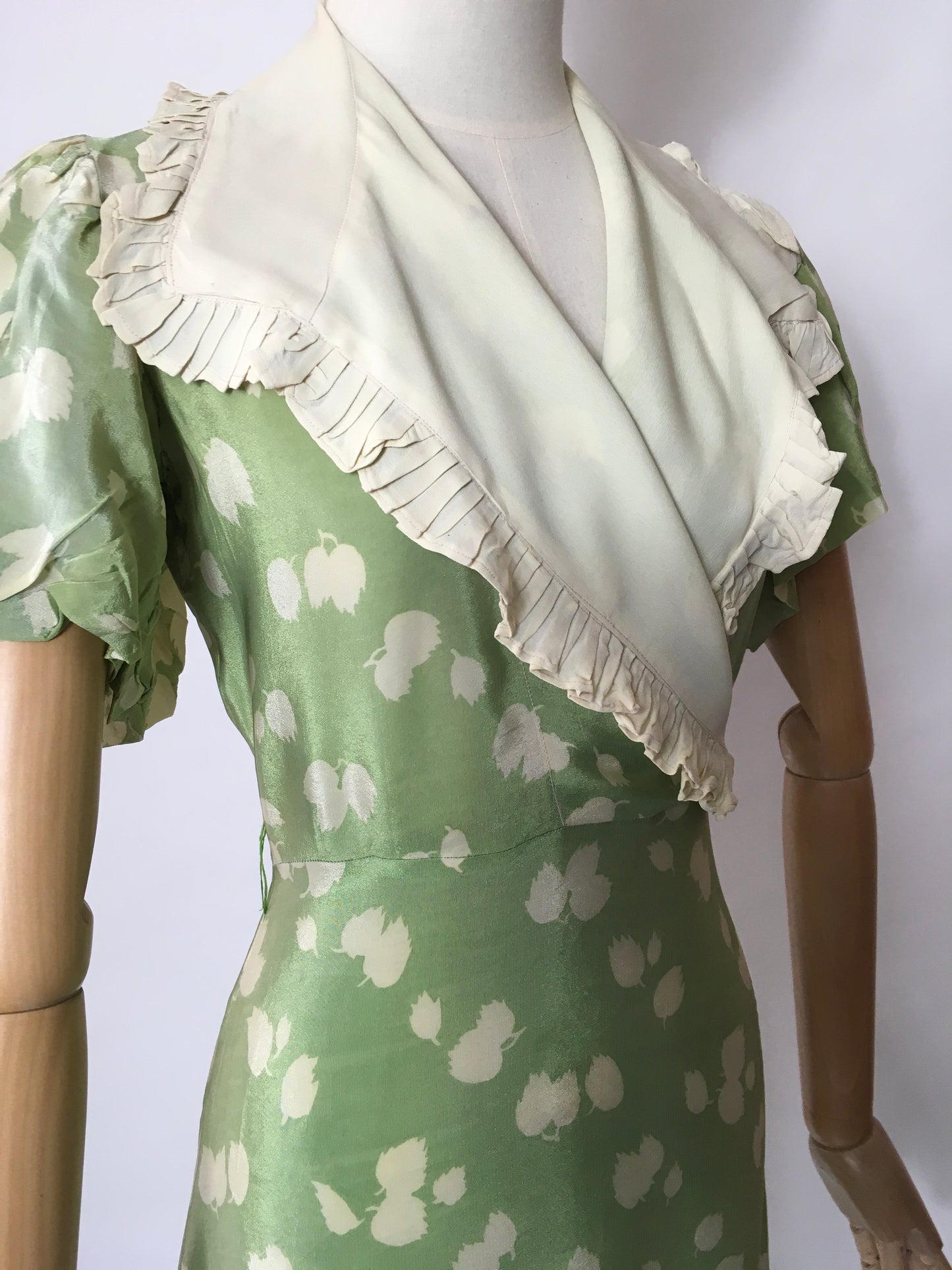 Original 1930’s Exquisite 1930’s Dress with Wrap Bodice and Contrast Collar with Frill Detailing - Festival of Vintage Fashion Show Exclusive