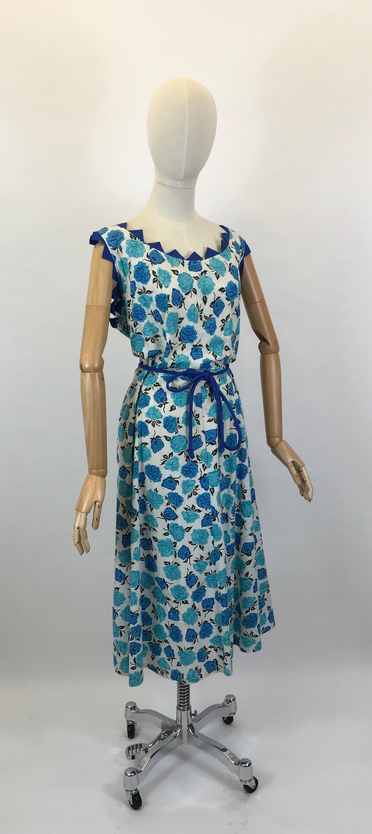 Original 1950’s VOLUP Cotton Day Dress - In A Stunning Blue Floral with Contrast Detailing