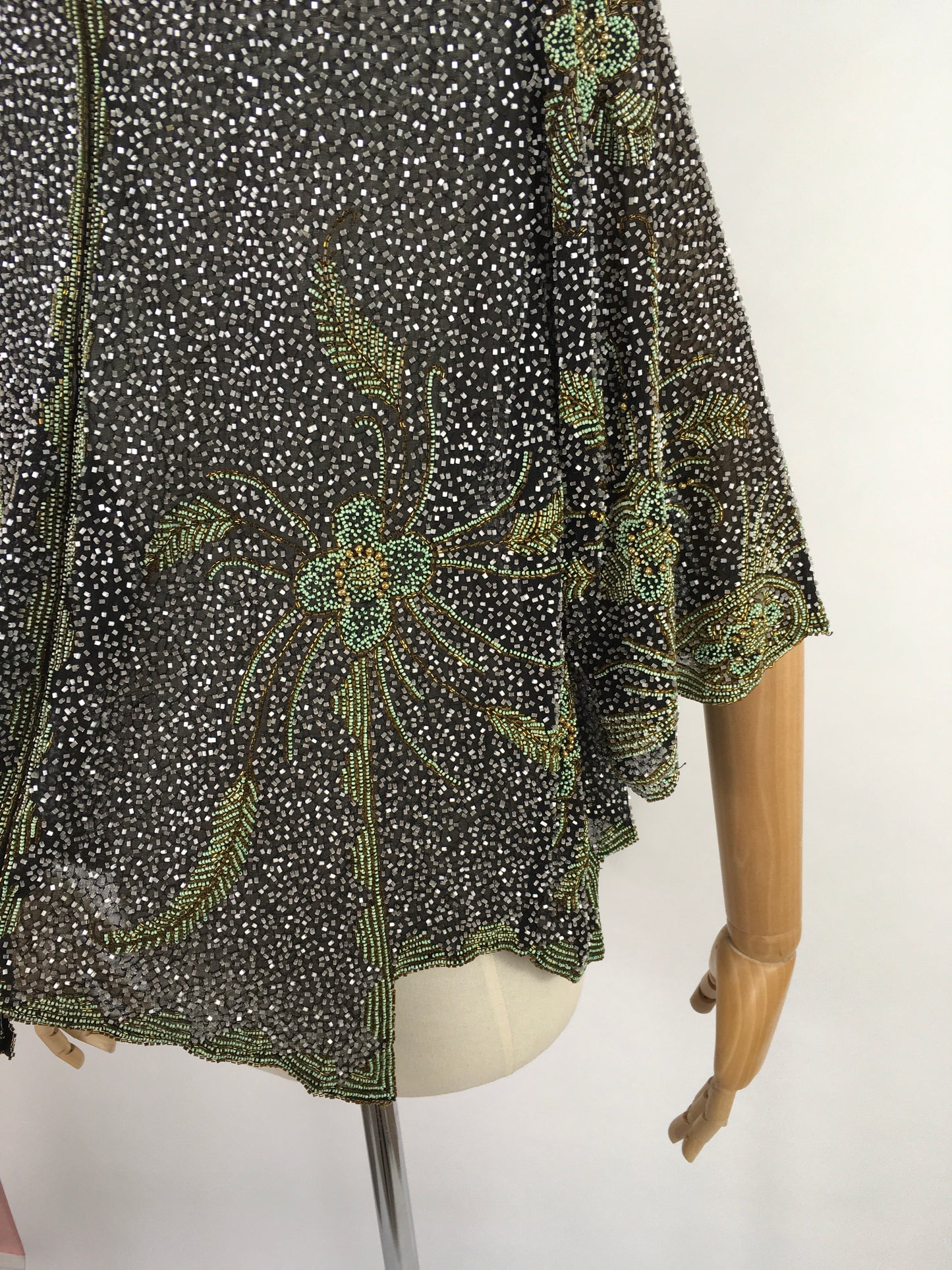 Original 1930s Exquisite Beaded Capelet - Museum Worthy In all its Beauty Fully Beaded In Black, Gold and Deco Green Beads