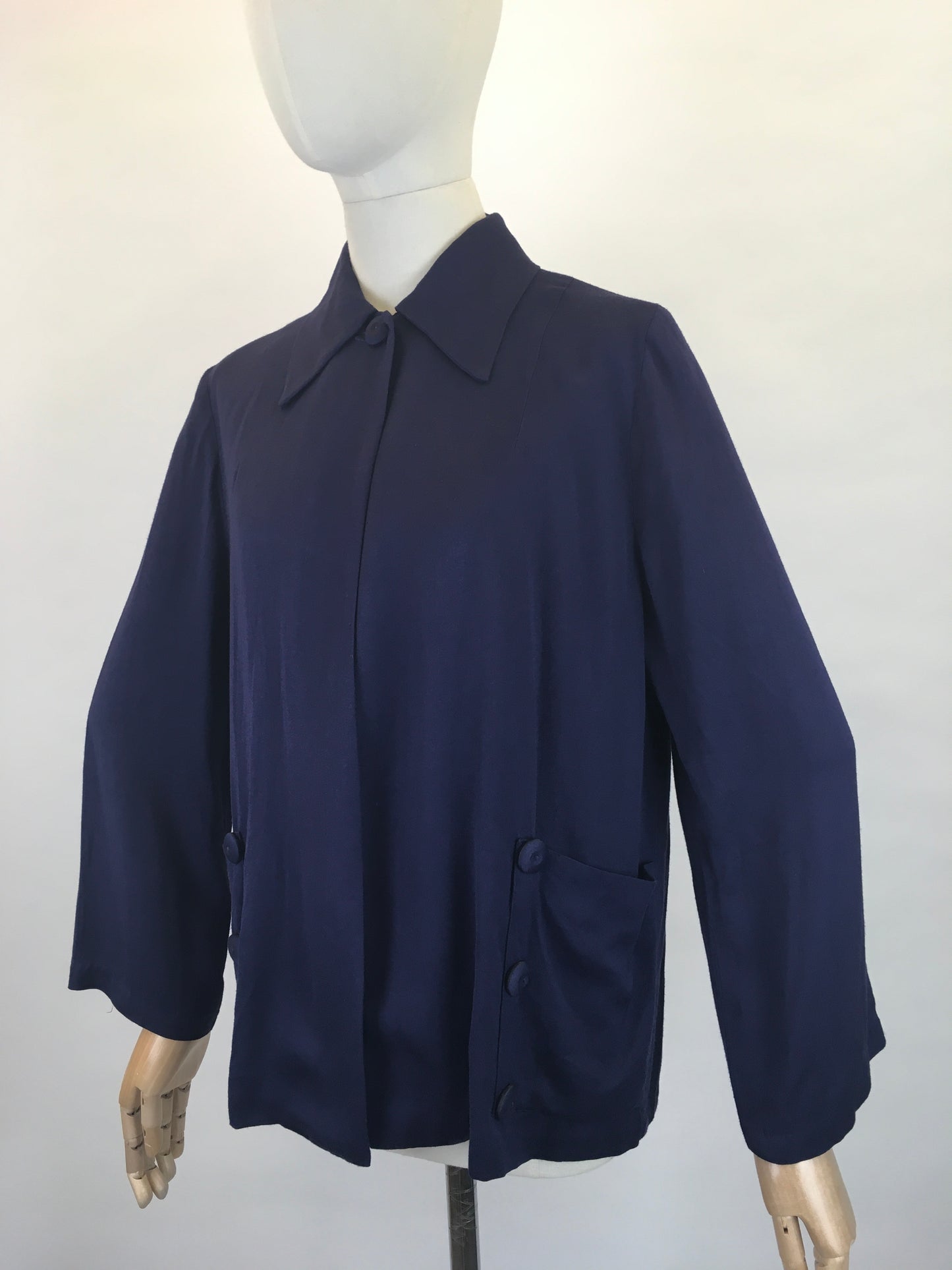 Original 1940s Stunning Navy Swagger Jacket - In a Lightweight Gab Fabric with lovely Button Detailing