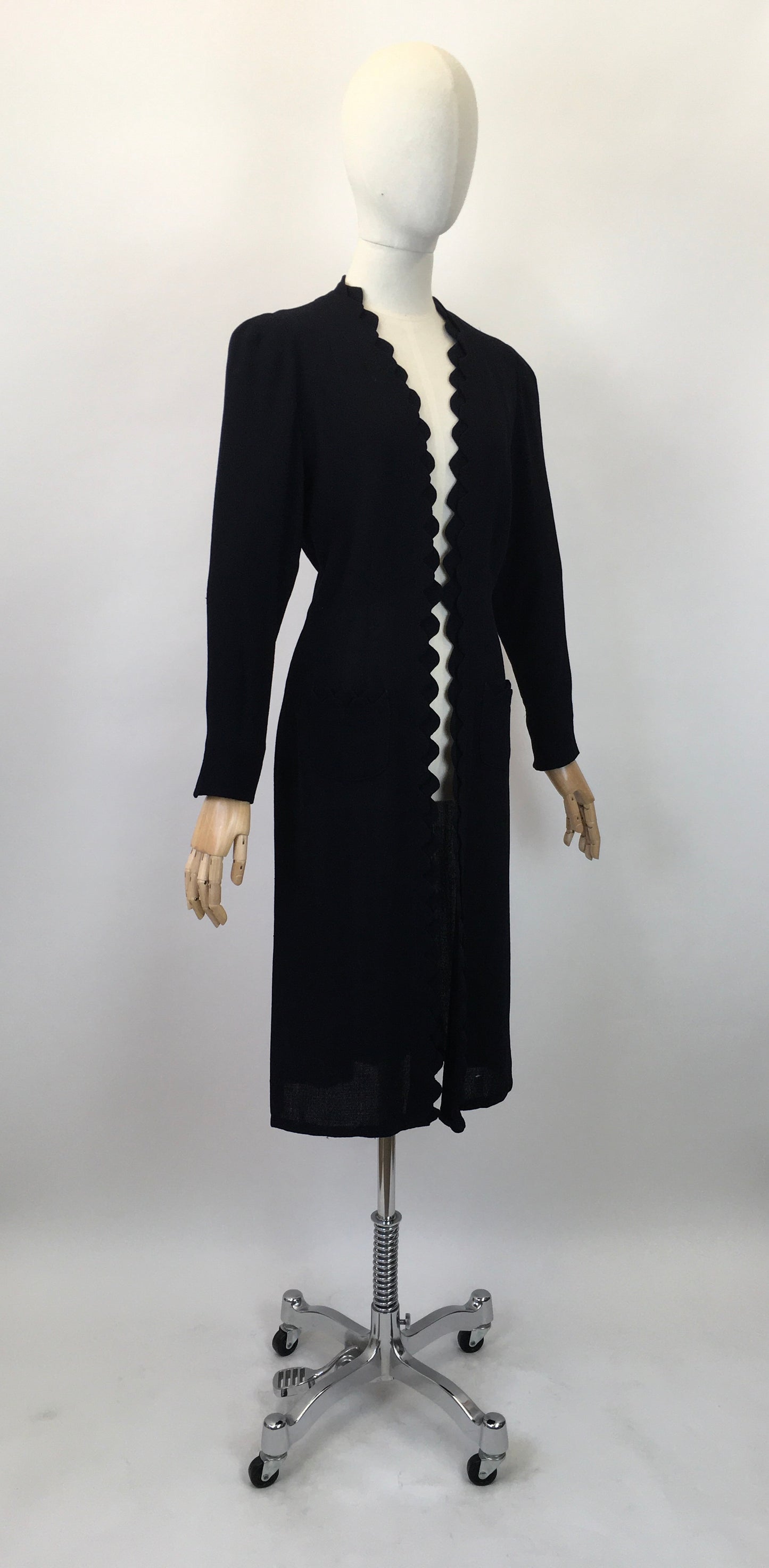 Original 1930's Exquisite Double Scalloped Edge to Edge Overcoat - In A Classic Navy Crepe