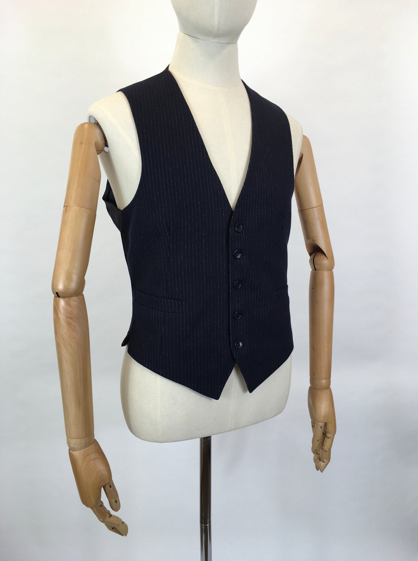 RESERVED DO NOT BUY - Original Gents Pinstripe Wool Waistcoat - With Button Front, Pockets & Backstrap Fastening