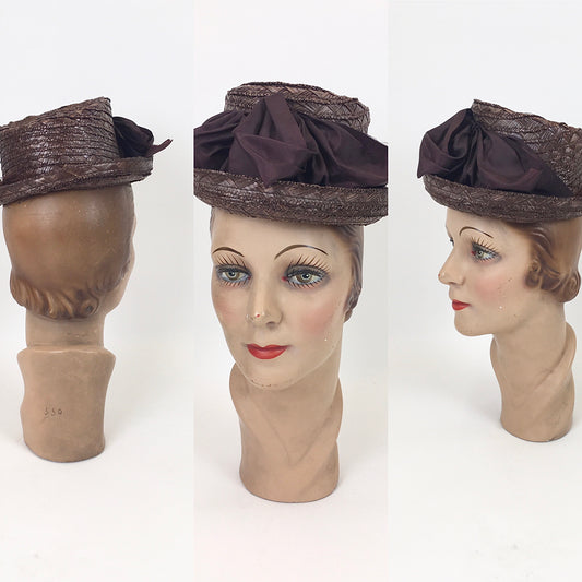 Original Fabulous 1940’s American Tilt Topper Hat - In Chocolate Brown