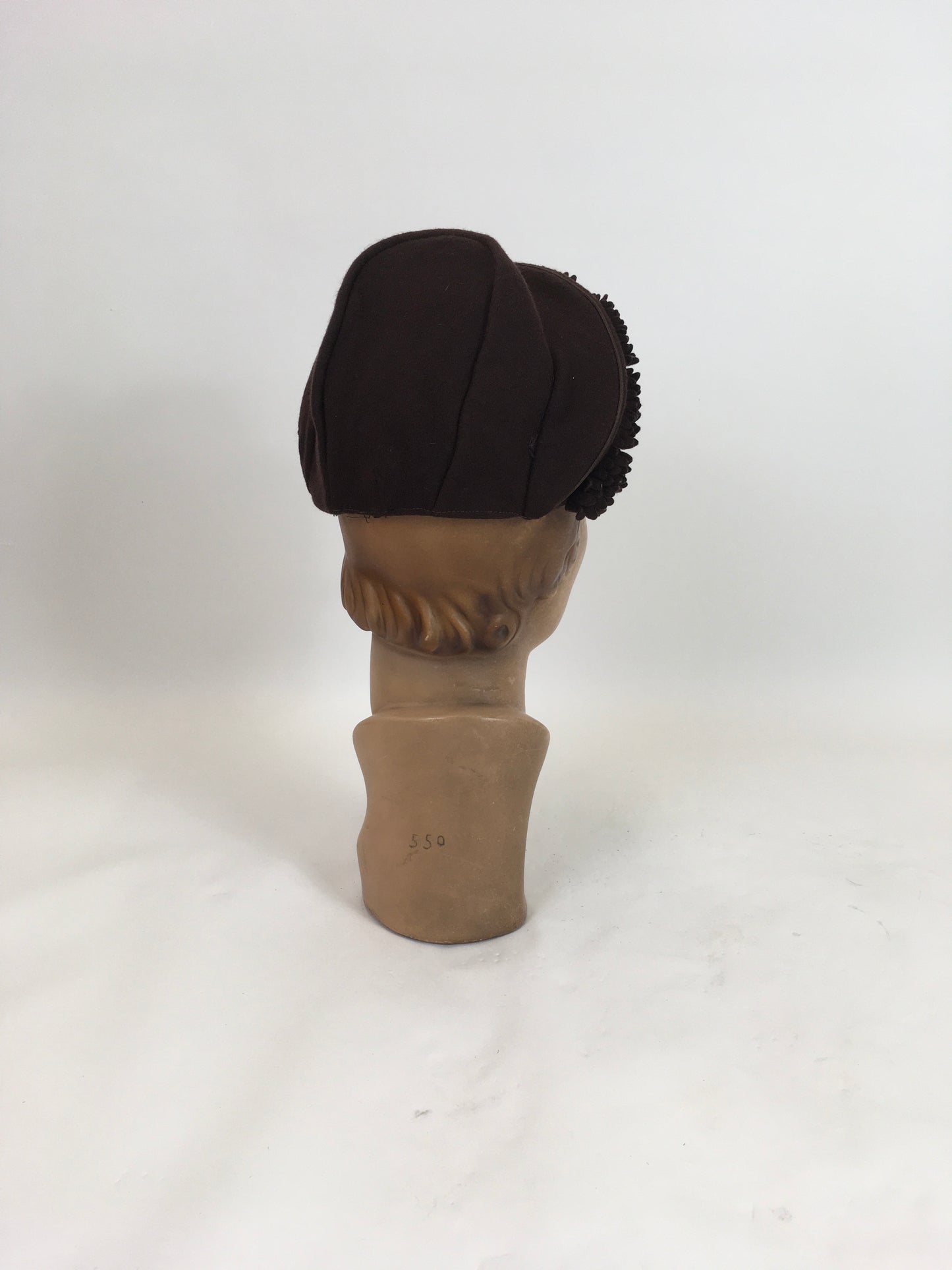 Original 1930's / 1940's Darling Pixie Halo Hat in Chocolate Brown - With Floral Adornment