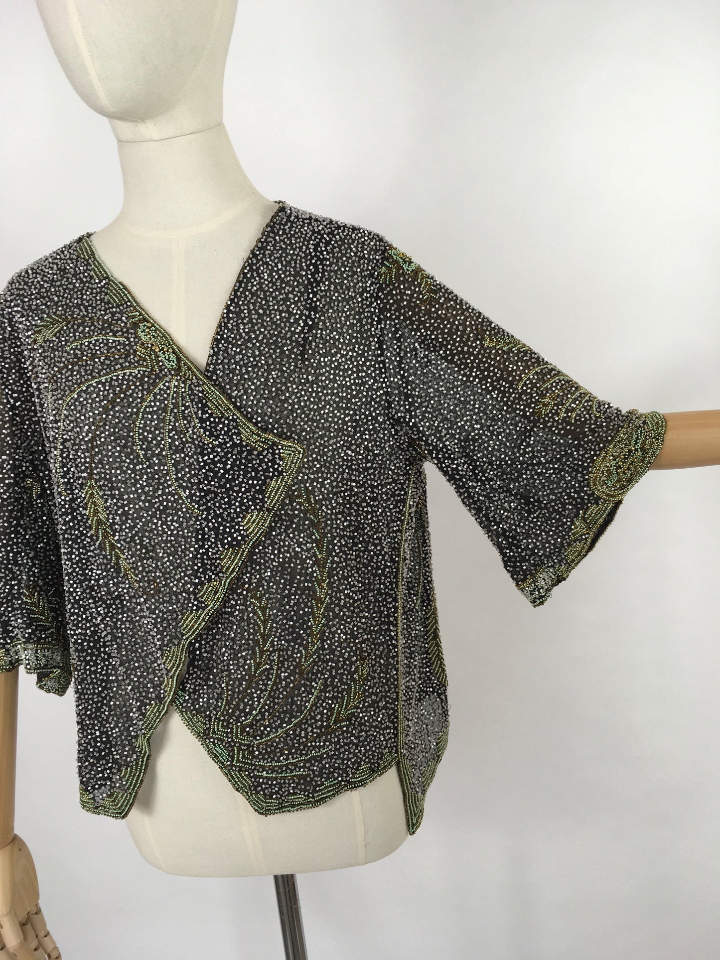 Original 1930s Exquisite Beaded Capelet - Museum Worthy In all its Beauty Fully Beaded In Black, Gold and Deco Green Beads