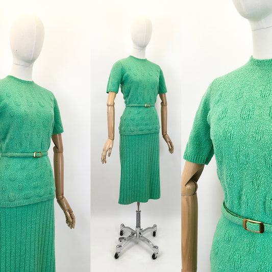 Original 1950's Darling 3 pc Knit Set by ' Roos Bros Sportswear' - In Mint Green