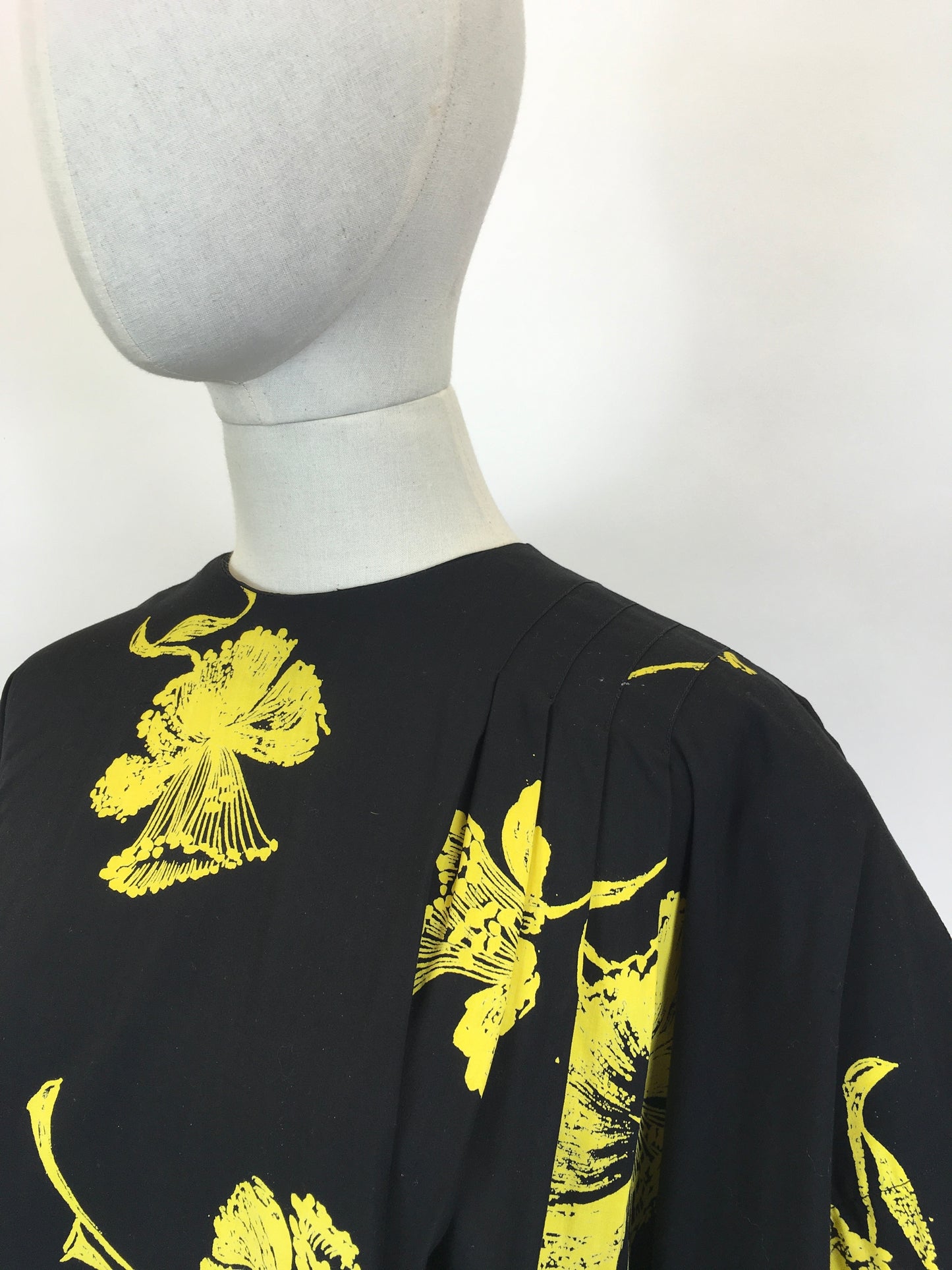 Original 1940’s Sensational Black & Yellow Dress by ‘ Paul Sachs ‘ - With Stunning Hip Swag & Peplum Details