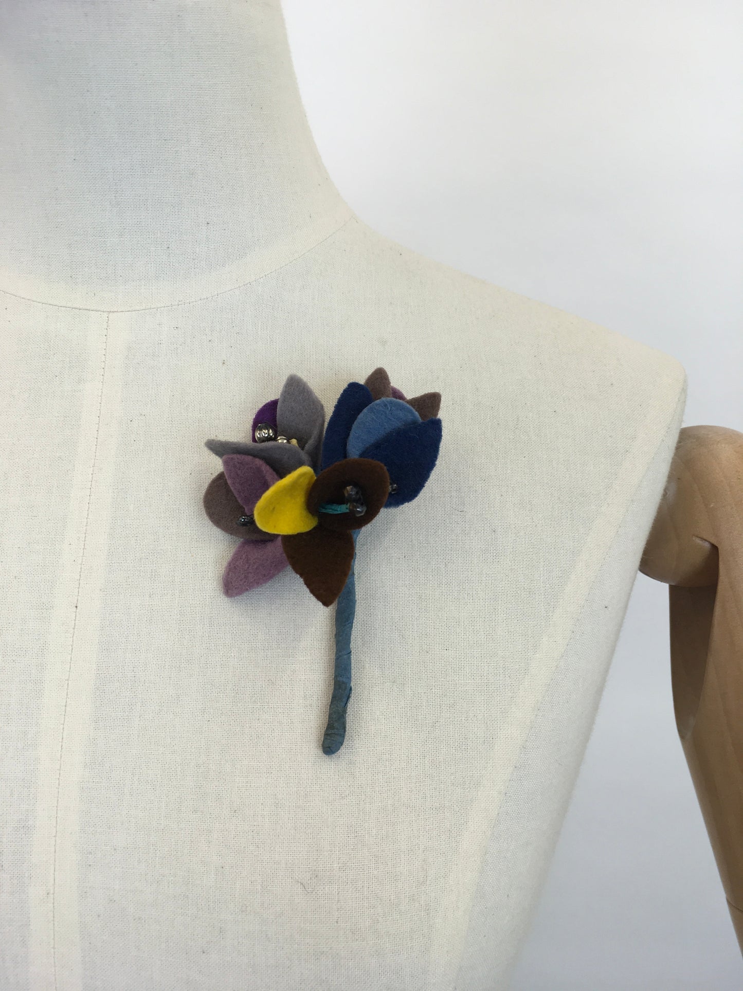Original 1940s Felt Floral Buttonhole Corsage - In An Autumnal Colour Pallet