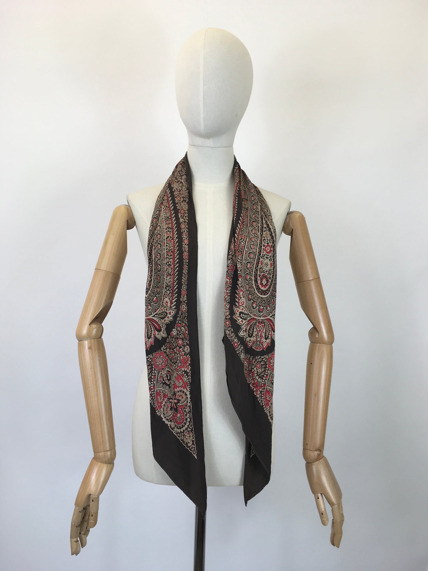 Original 1930's Stunning Deco Pointed Scarf  - In Autumnal Warm Browns, Creams & Berries