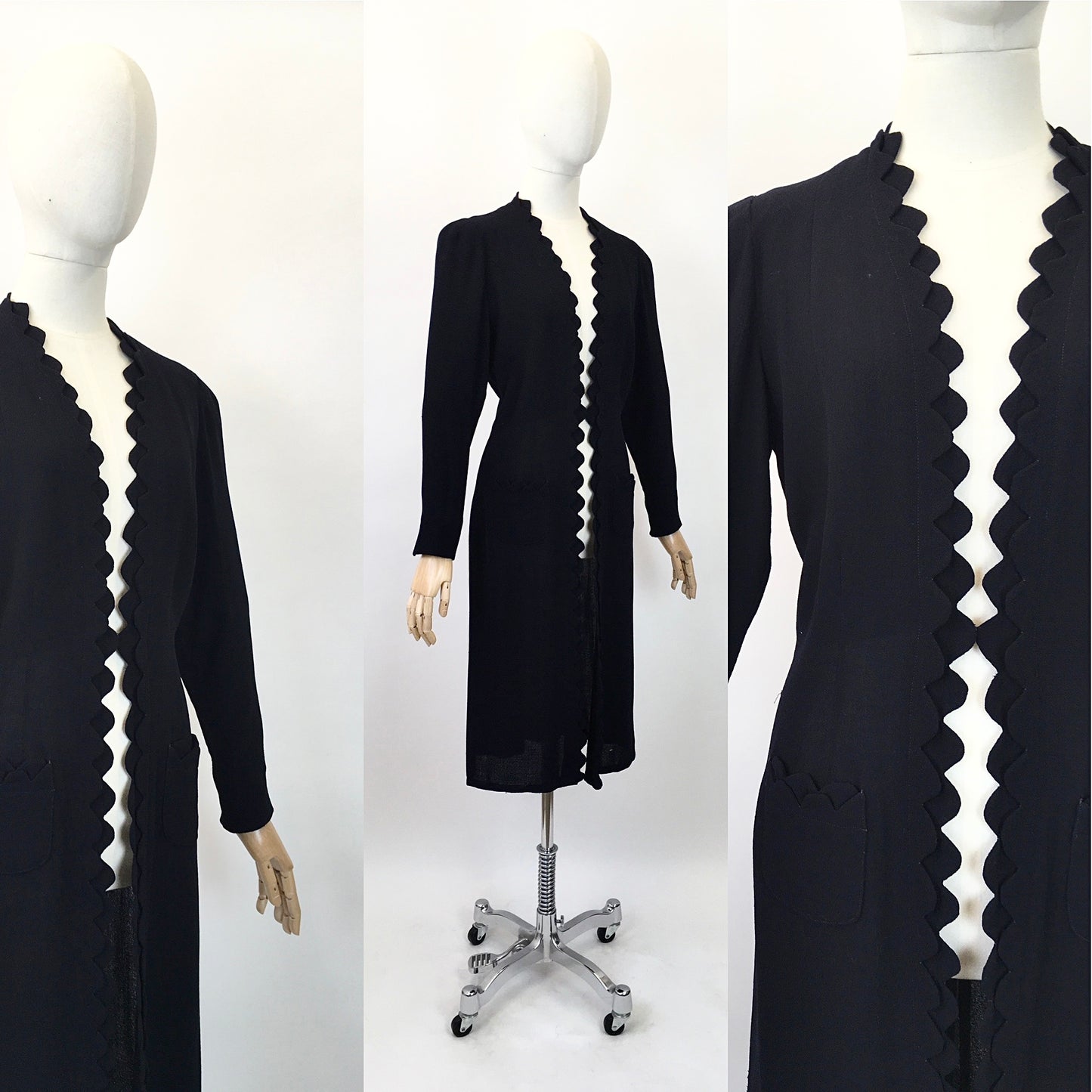 Original 1930's Exquisite Double Scalloped Edge to Edge Overcoat - In A Classic Navy Crepe